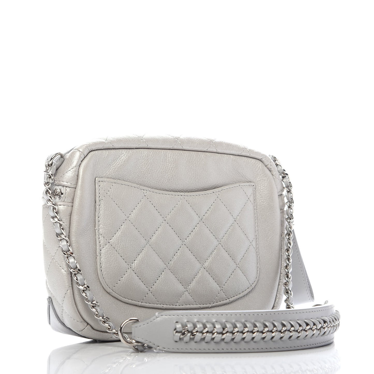 Metallic Calfskin Camera Case Silver