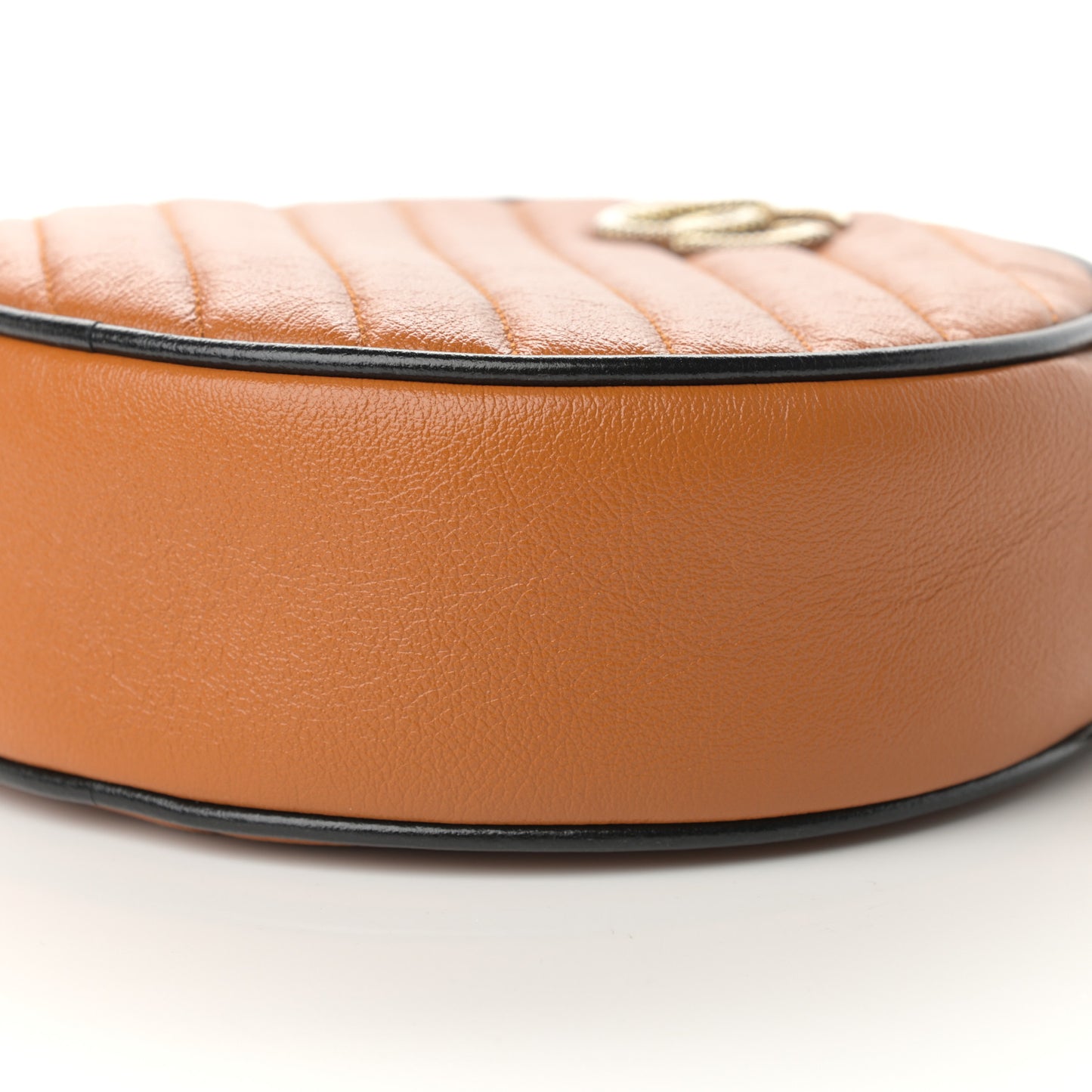 Azalea Calfskin Matelasse Diagonal Mini Torchon GG Marmont Round Shoulder Bag Cognac Black