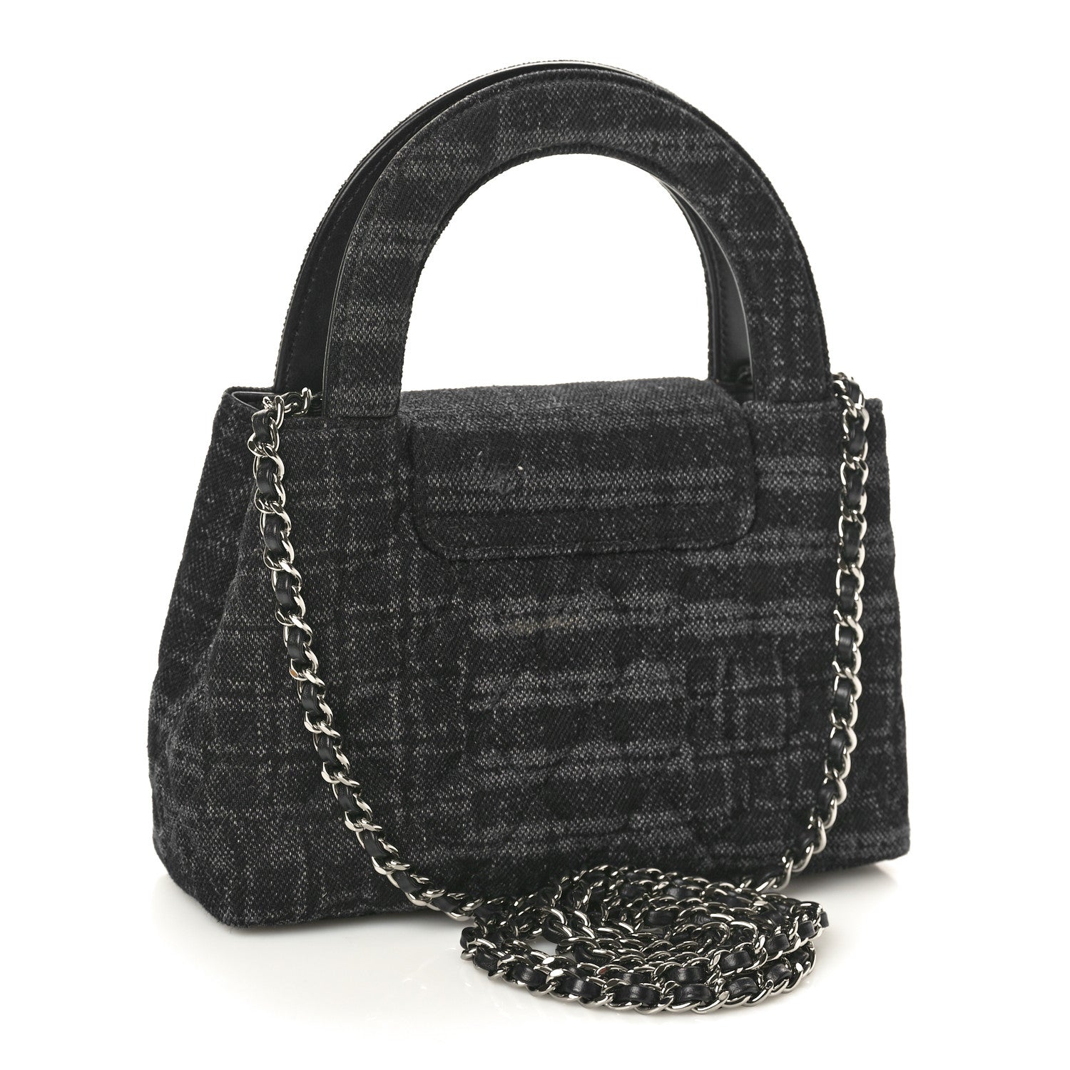 Chanel Printed Denim Quilted Nano Kelly Shopper Black Grey 3 of 10