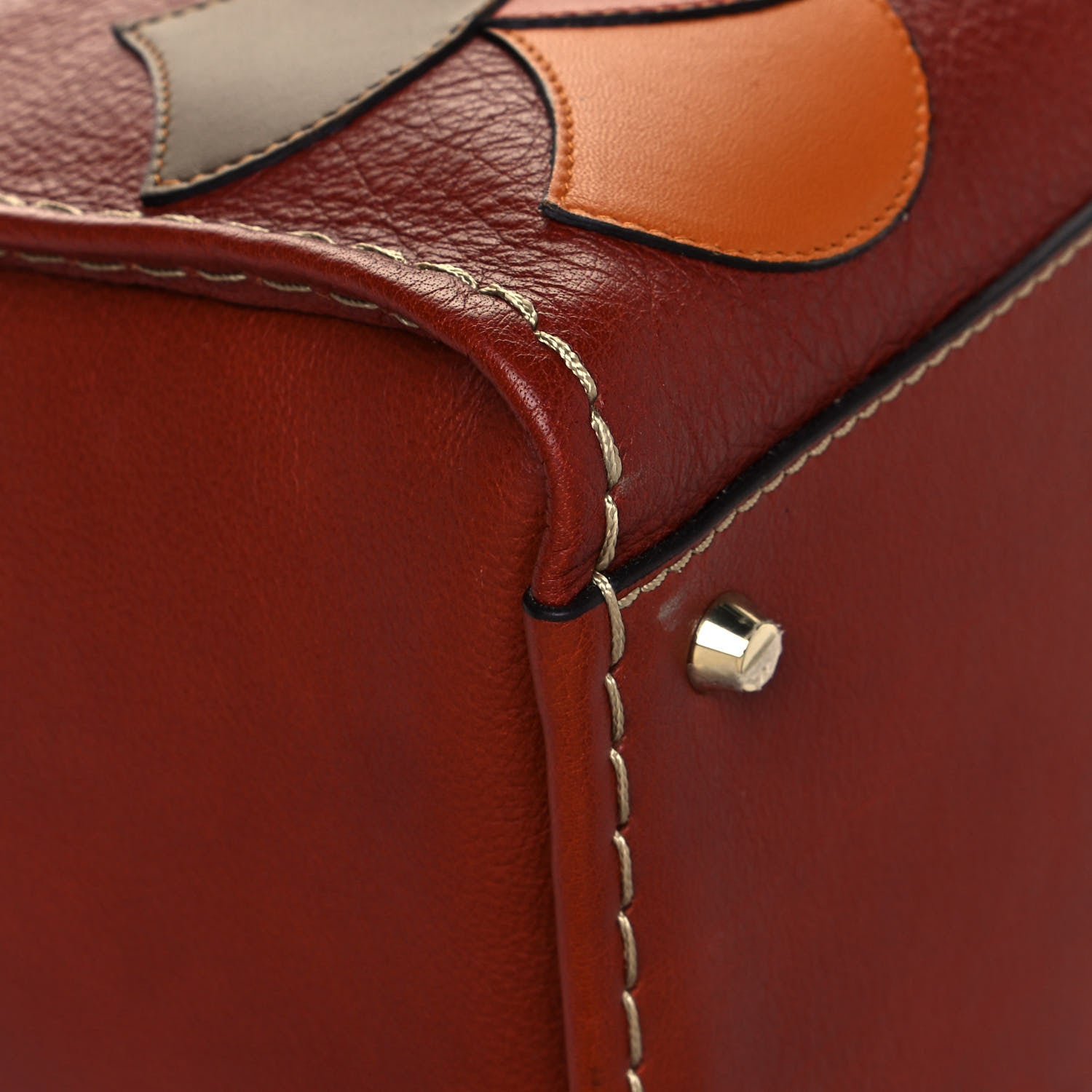 Chloe Buffalo Leather Recycled Cashmere Scallop Patches Large Edith Day Bag Sepia Multicolor 9 of 13