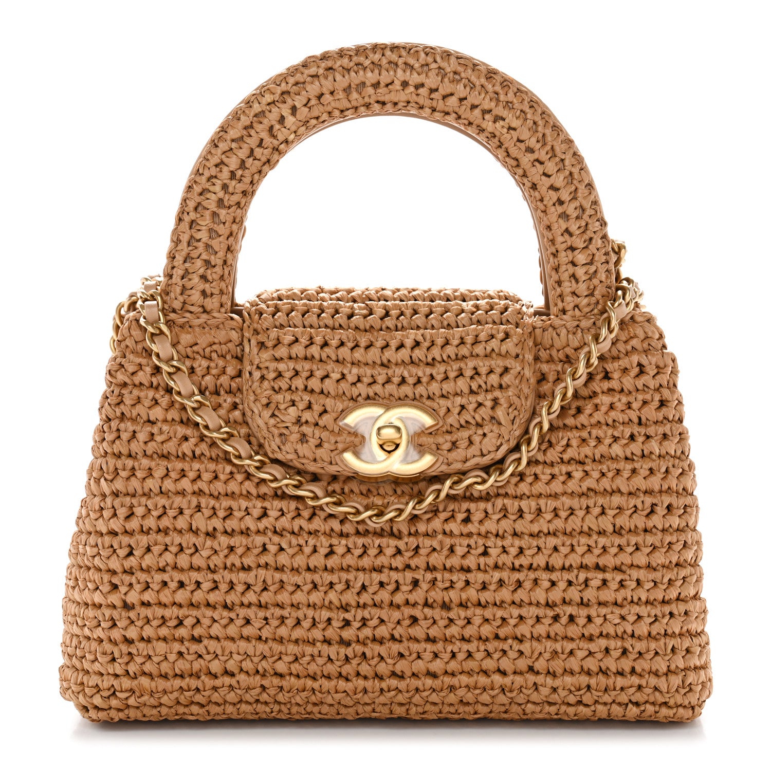 Chanel Braided Raffia Nano Kelly Flap Bag Dark Beige 1850162
