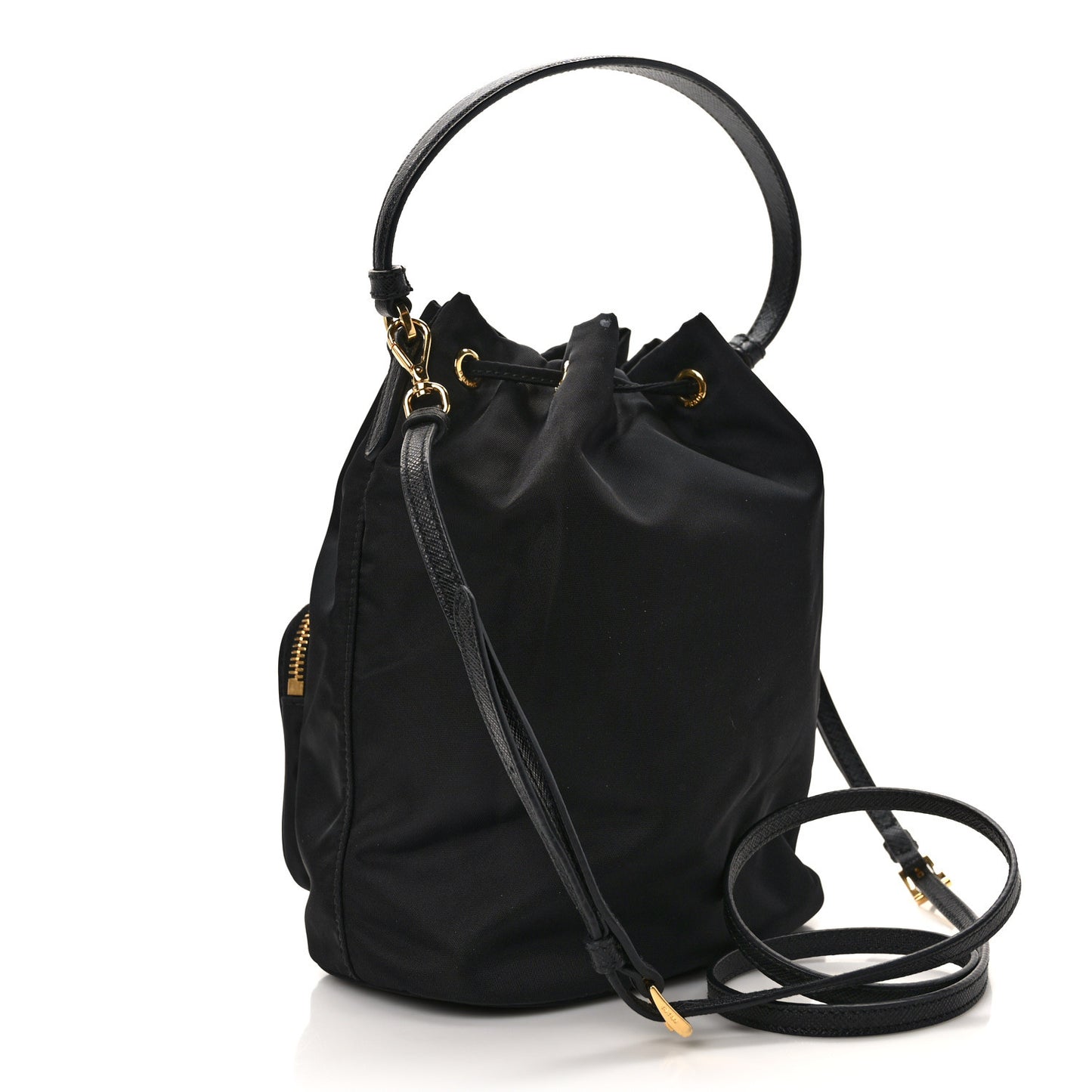 Nylon Vela Saffiano Mini Bucket Crossbody Bag Black