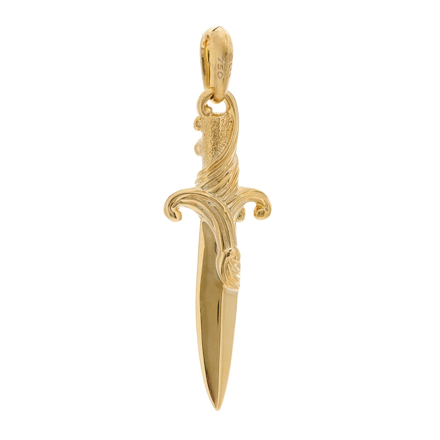 18K Yellow Gold Cognac Diamond Mens Waves Dagger Amulet Pendant