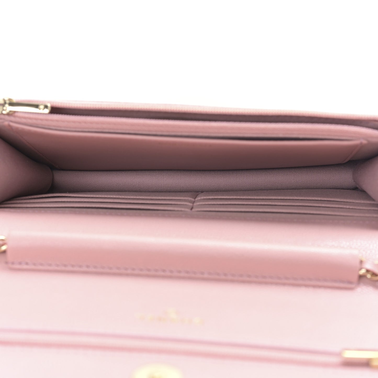Shiny Caviar Enamel Quilted CC Wallet On Chain WOC Pink