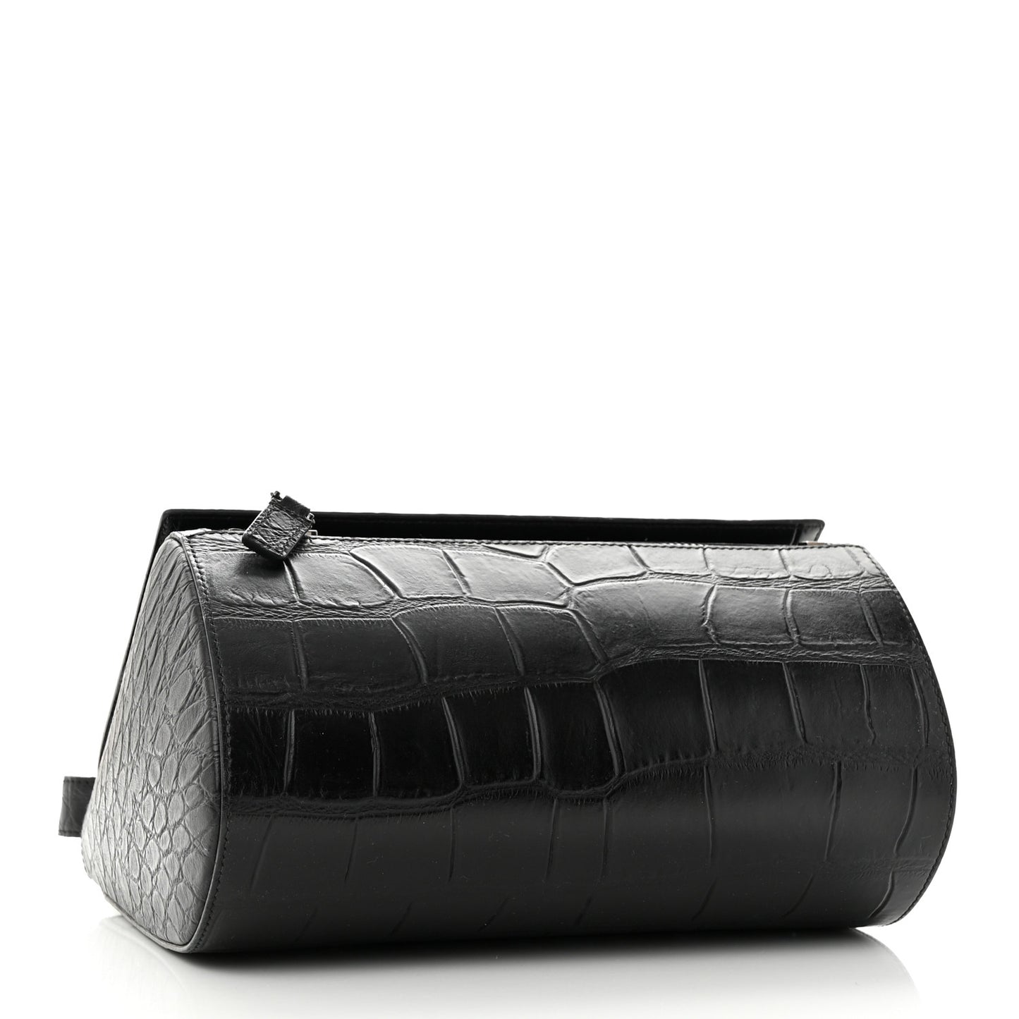 Calfskin Crocodile Embossed Medium Pandora Box Crossbody Bag Black