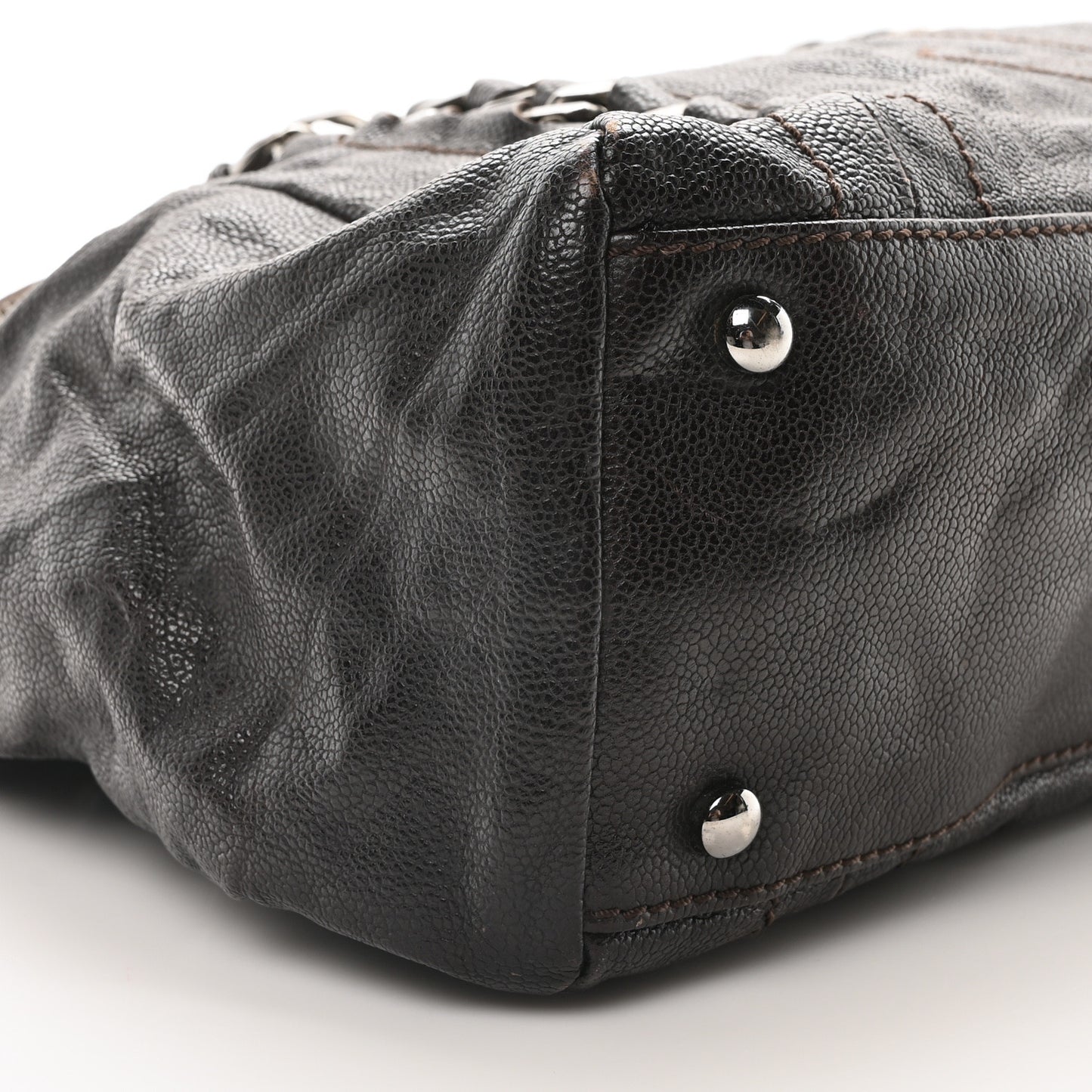 Glazed Caviar Modern Chain Tote Brown