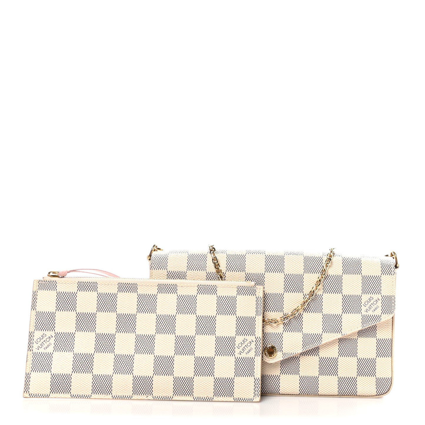 Damier Azur Pochette Felicie Chain Wallet Rose Ballerine
