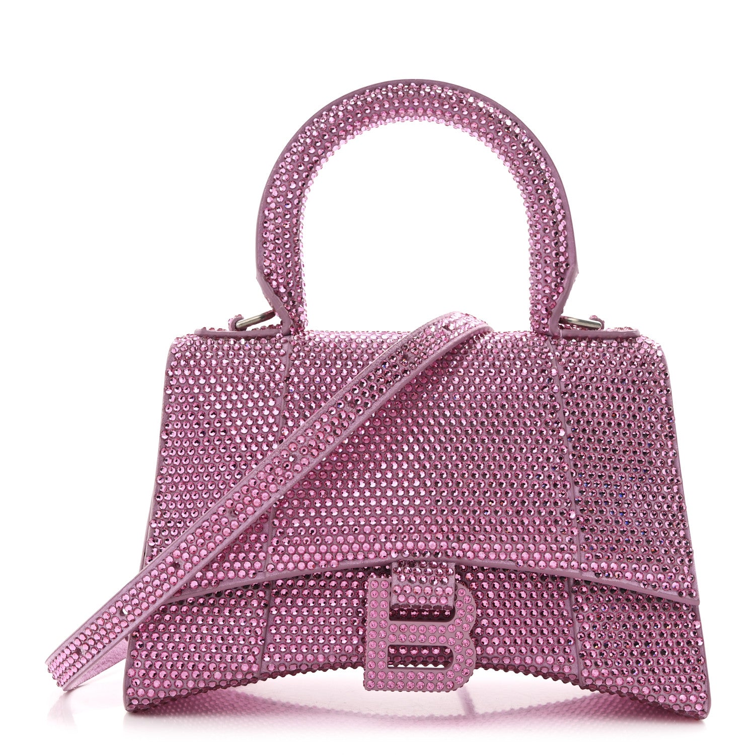 Balenciaga Strass Suede Hourglass Top Handle Bag XS Pink 1773786