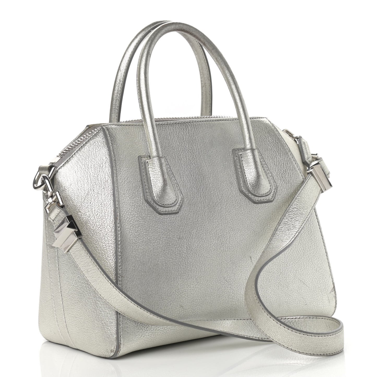 Metallic Sugar Goatskin Small Antigona Silver