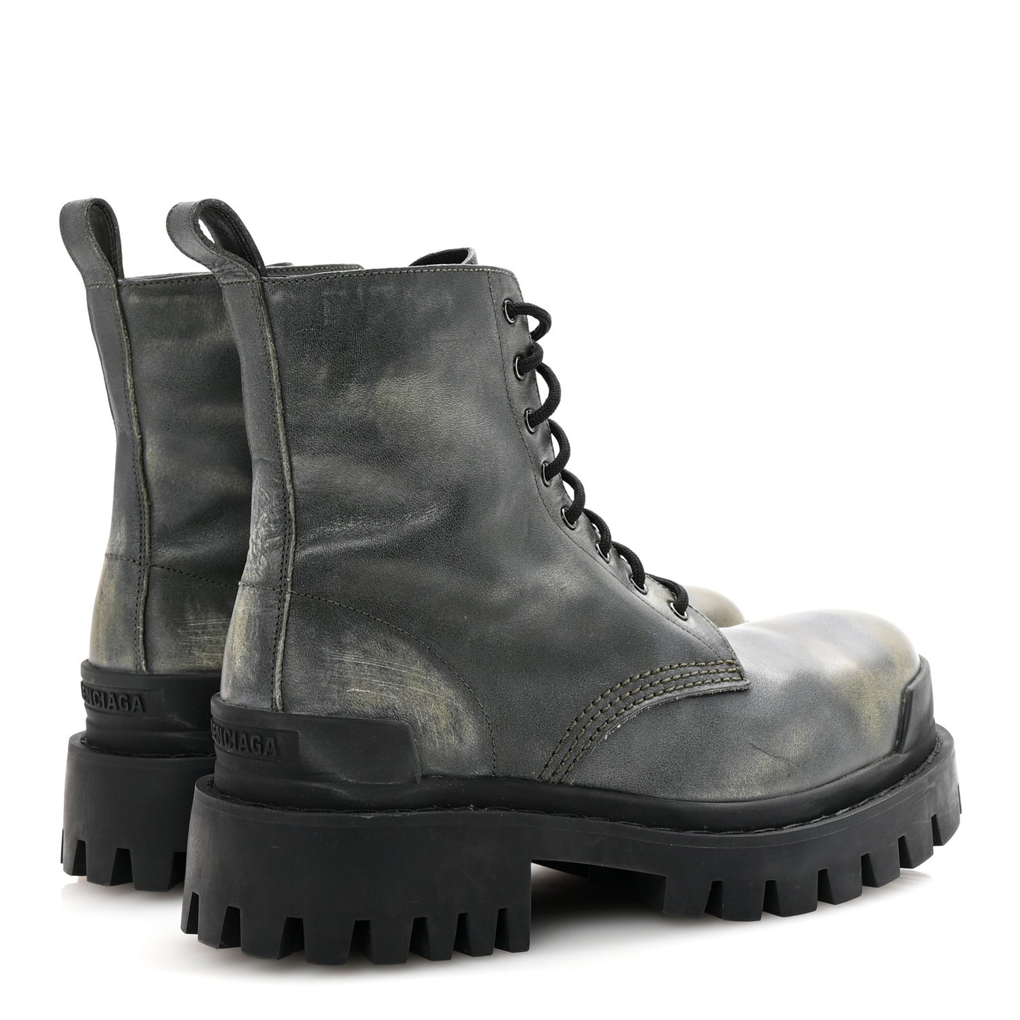Aged Effect Calfskin Strike 20mm Lace Up Boots 37 Kaki