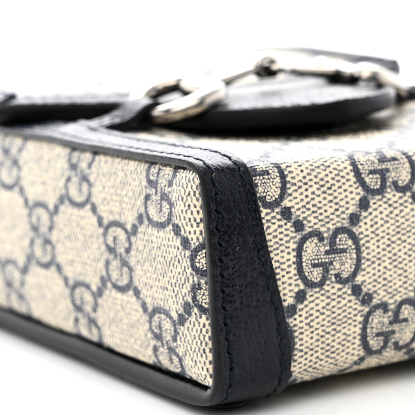 GG Supreme Monogram Textured Dollar Calfskin Mini Horsebit 1955 Crossbody Bag Beige Blue
