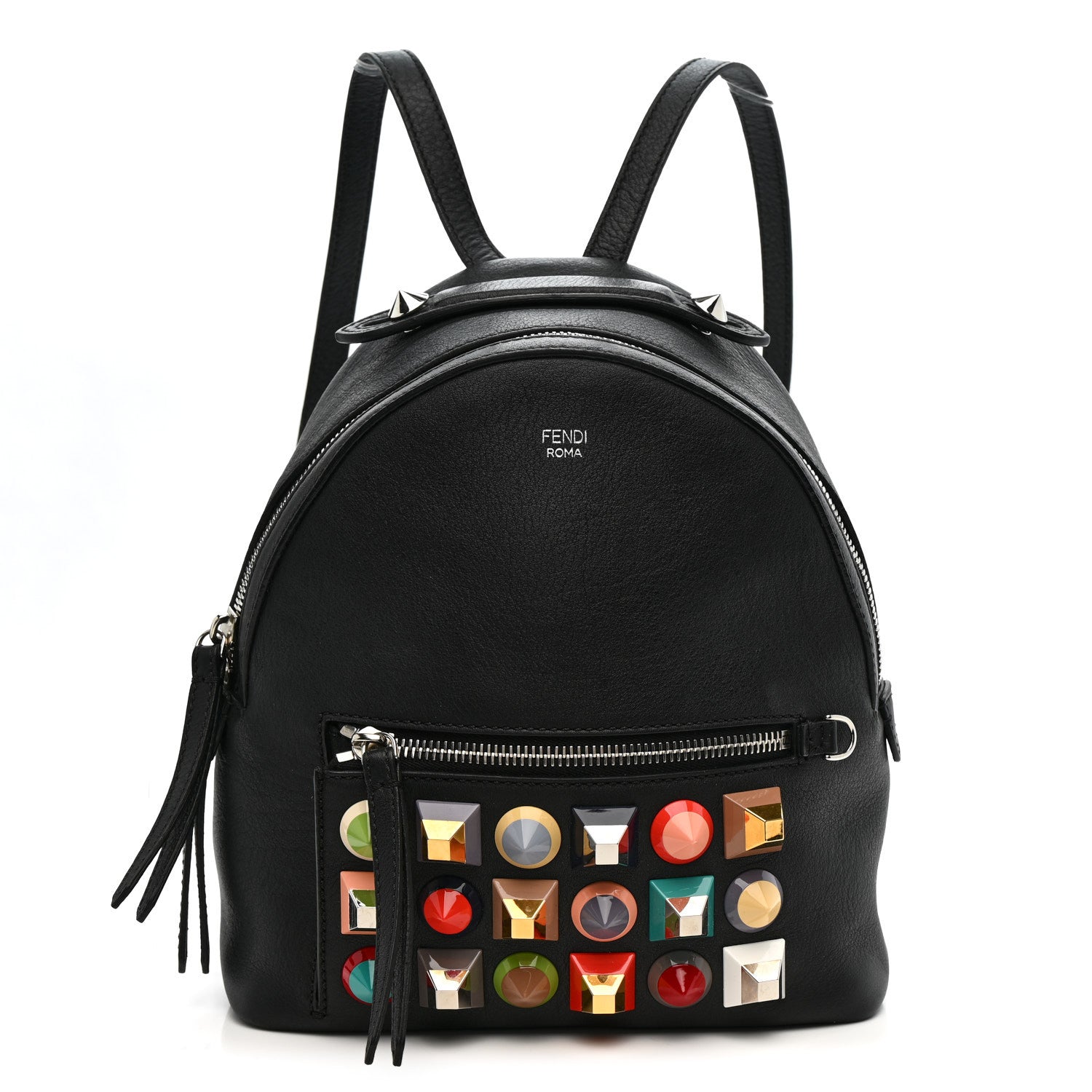 dasein faux leather round studded fashion backpack Fendi Vitello Dolce Studded Mini Backpack Black Multicolor 1795499 – FASHIONPHILE
