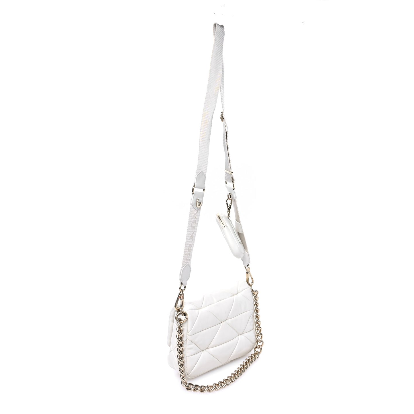 Nappa Re-Nylon Triangle Quilted Patchwork System Flap Shoulder Bag White