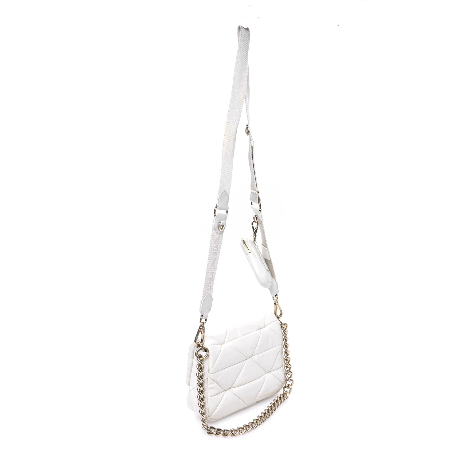 Prada Nappa Re-Nylon Triangle Quilted Patchwork System Flap Shoulder Bag White 2 of 12