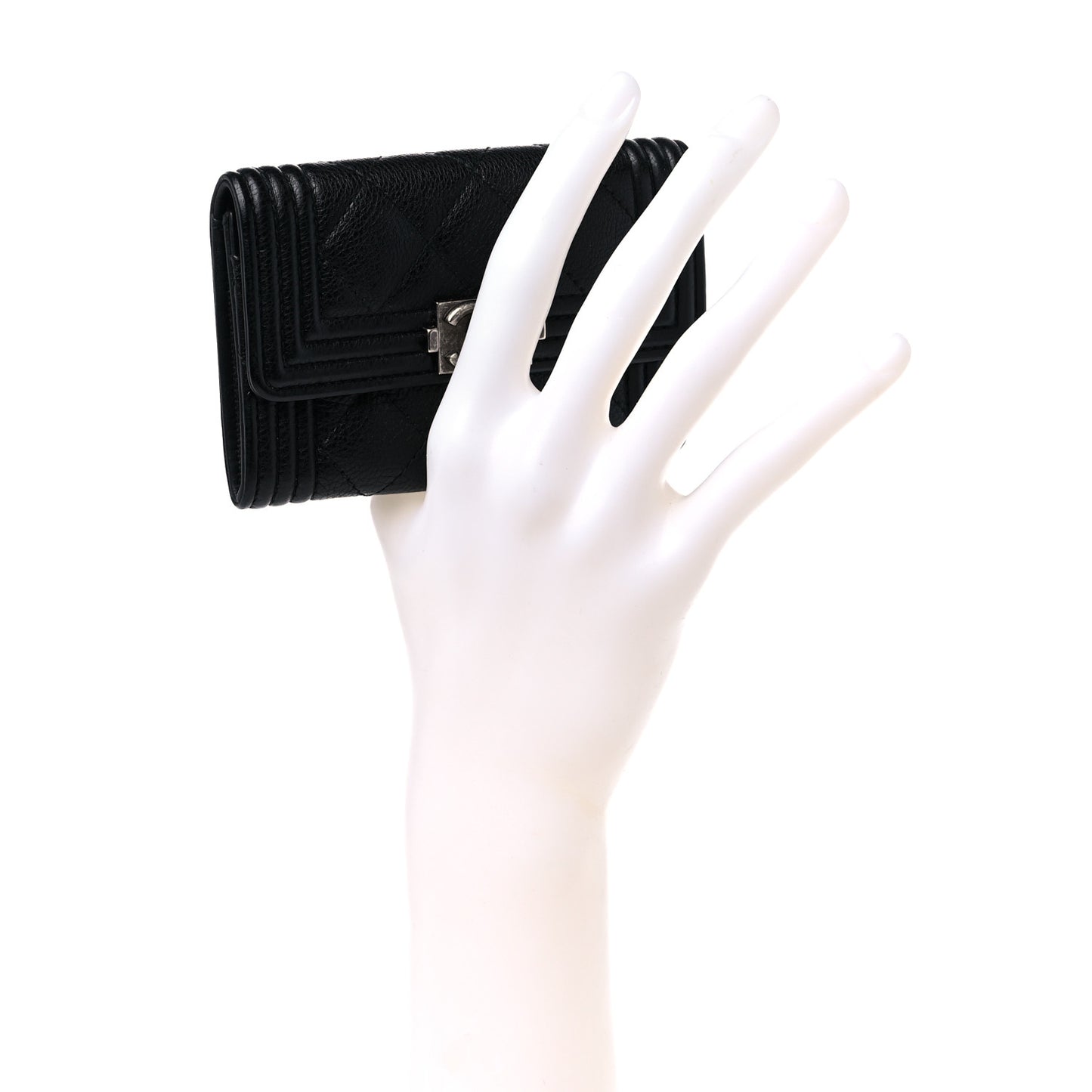 Caviar Quilted Boy Flap Card Holder Black
