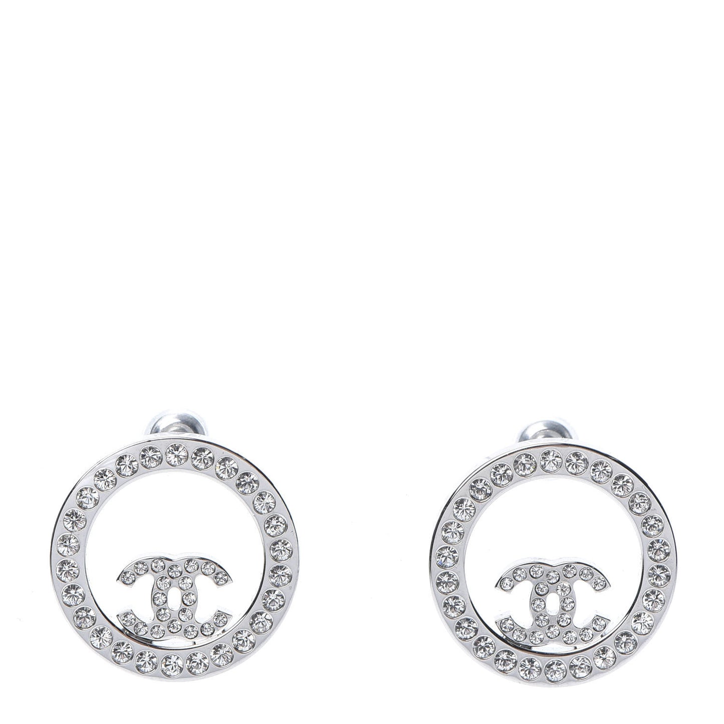 Crystal CC Round Earrings Silver