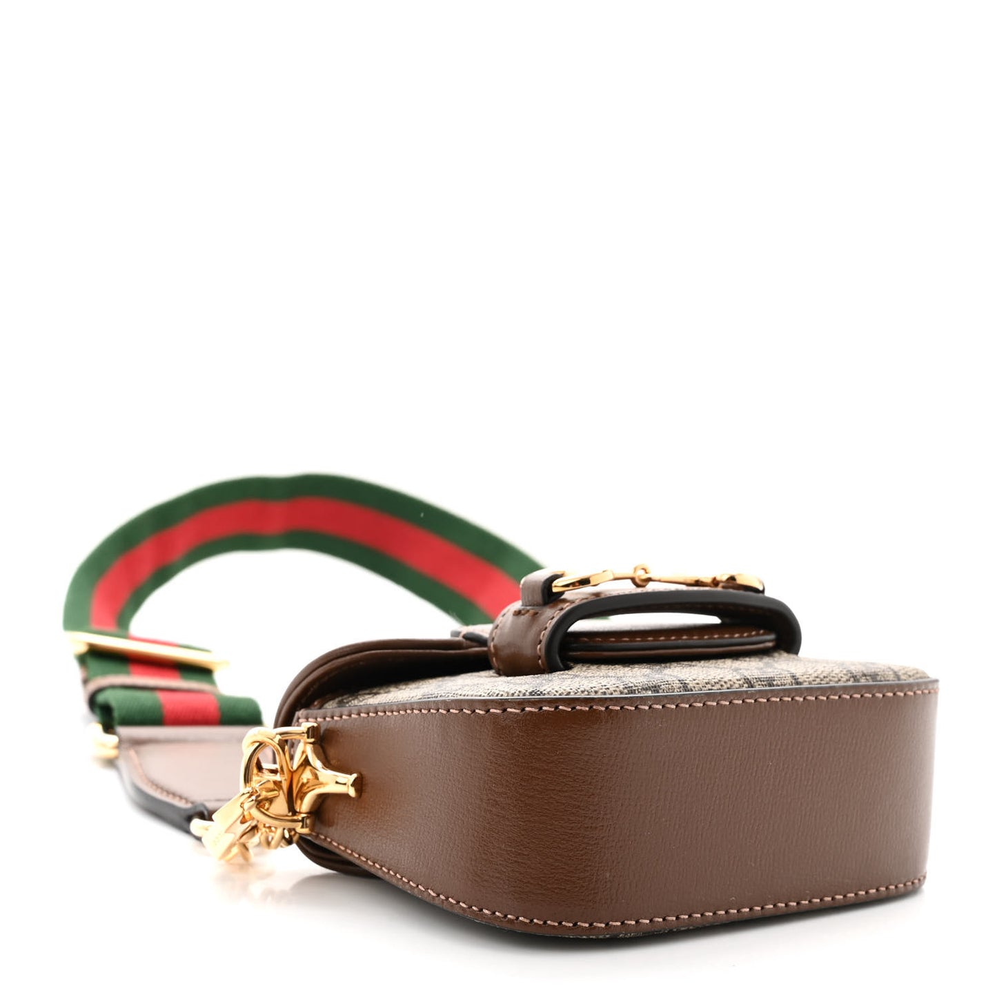 GG Supreme Monogram Azalea Calfskin Web Horsebit 1955 Wallet On Strap Beige Ebony Brown Sugar