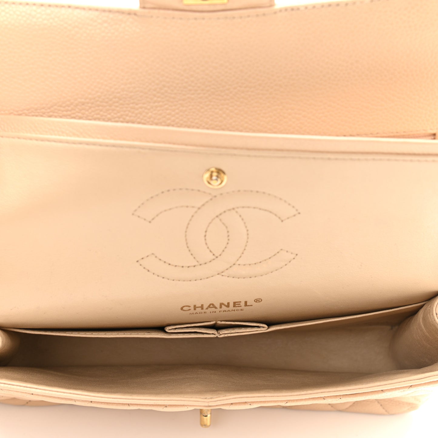 Caviar Quilted Medium Double Flap Beige Clair