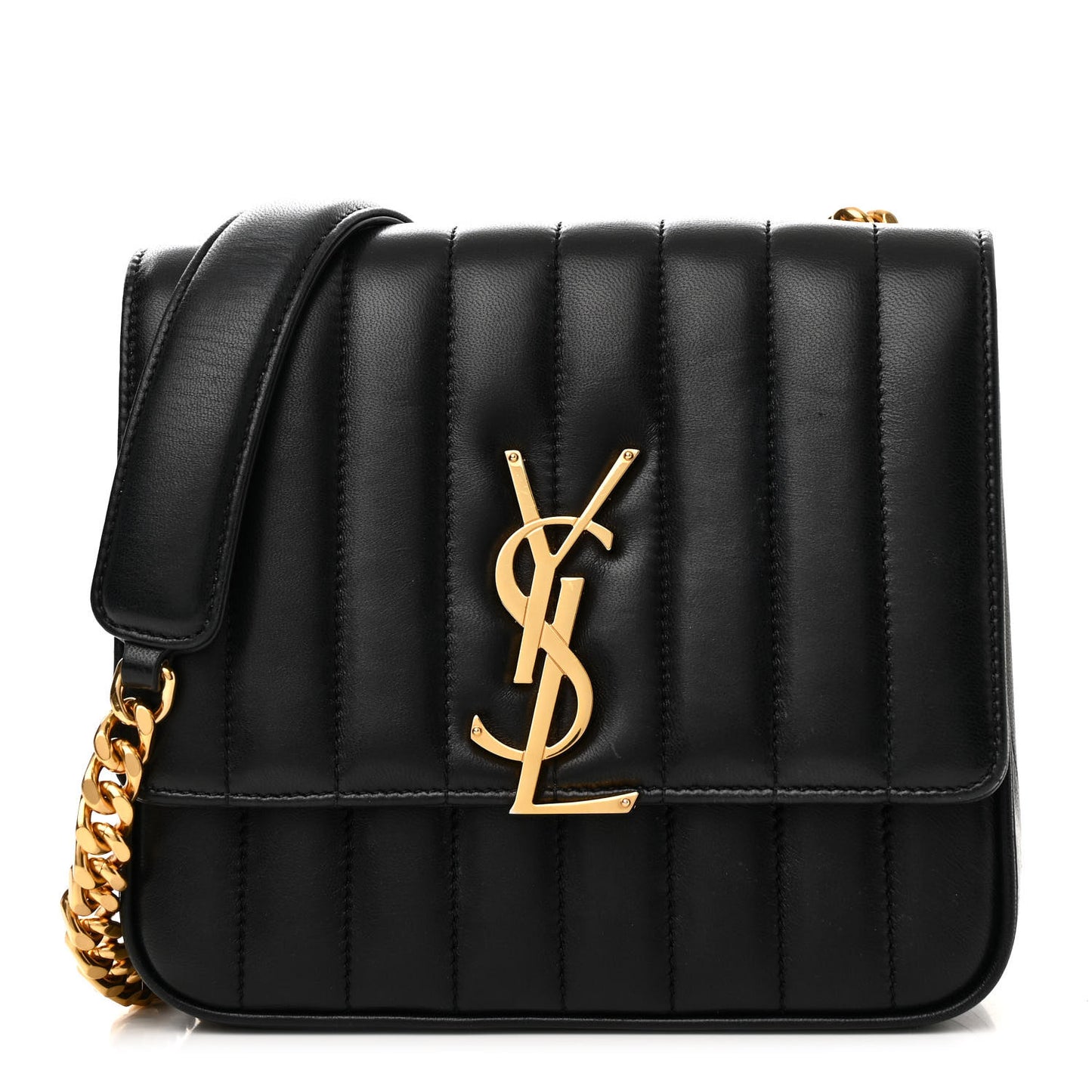 Lambskin Matelasse Monogram Vicky Chain Wallet Black
