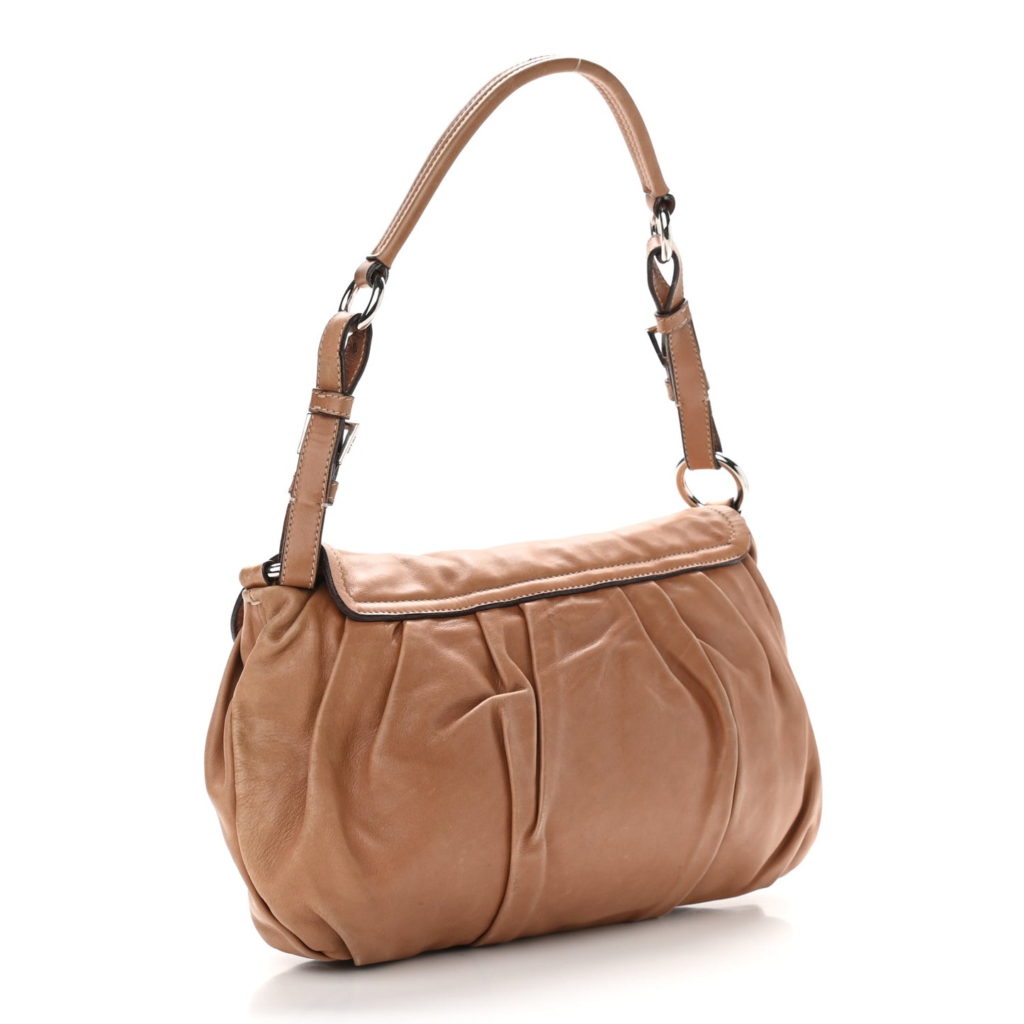 Soft Calfskin Pleated Shoulder Bag Brown