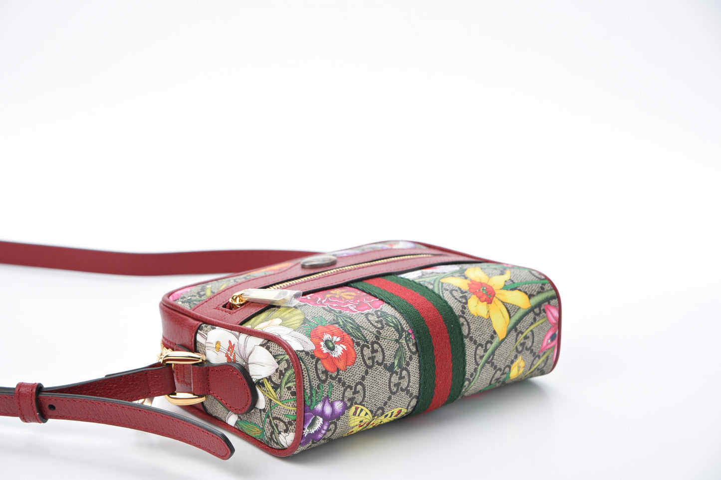 GG Supreme Monogram Flora Web Mini Ophidia Shoulder Bag Red