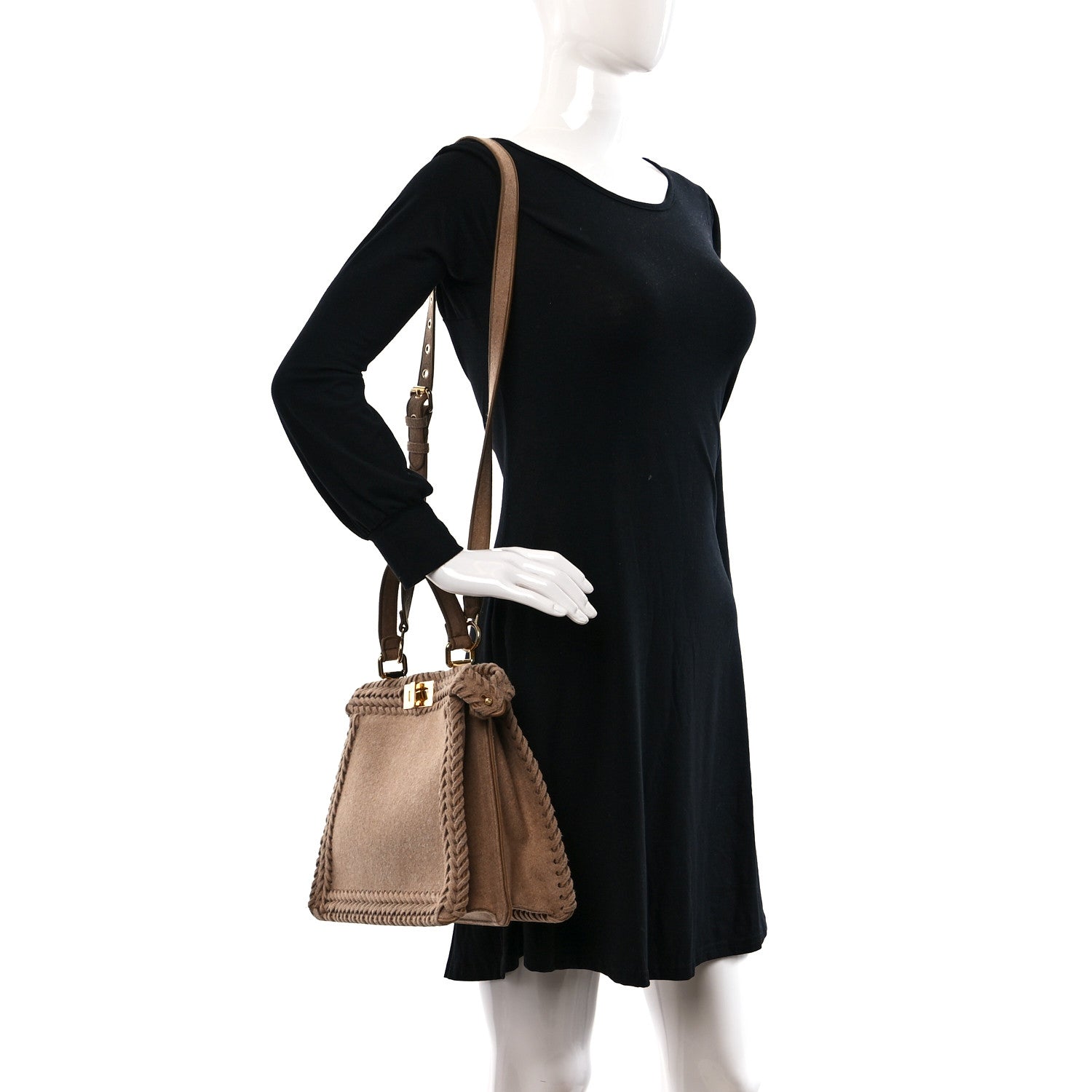 Fendi Flannel Woven Medium Peekaboo I SEE U Satchel Brown 2 of 9