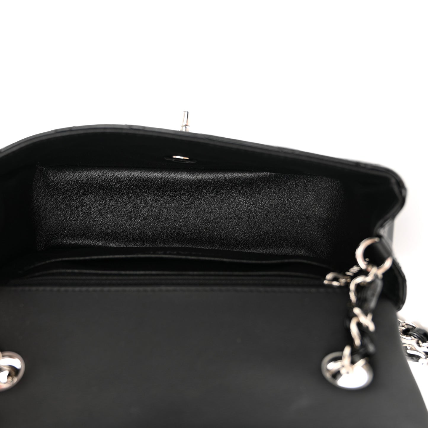 Patent Calfskin Quilted Mini Rectangular Flap Black