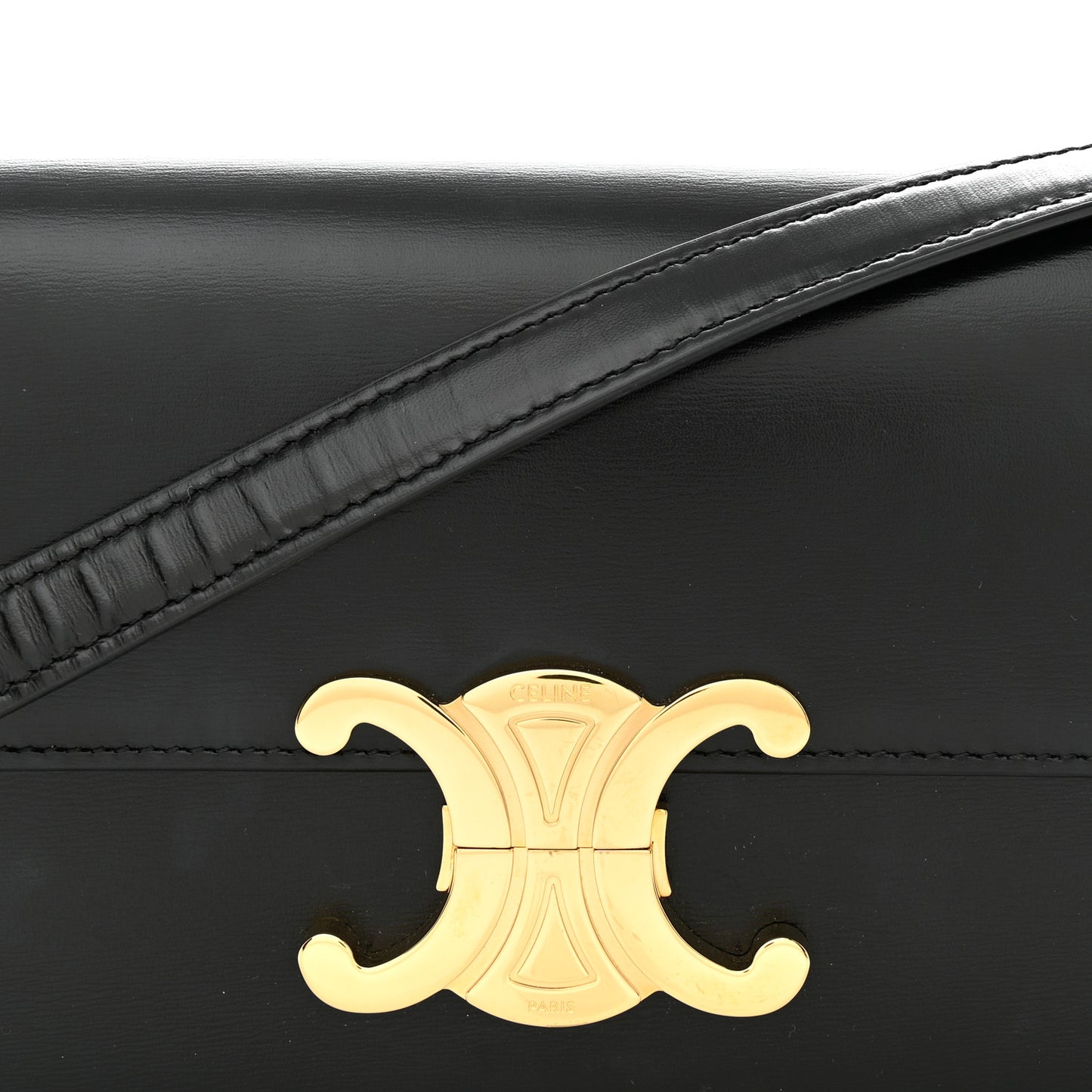 Shiny Calfskin Triomphe Shoulder Bag Black