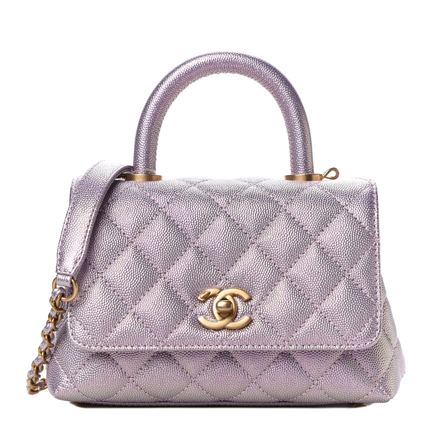 Metallic Caviar Quilted Extra Mini Coco Handle Flap Light Pink