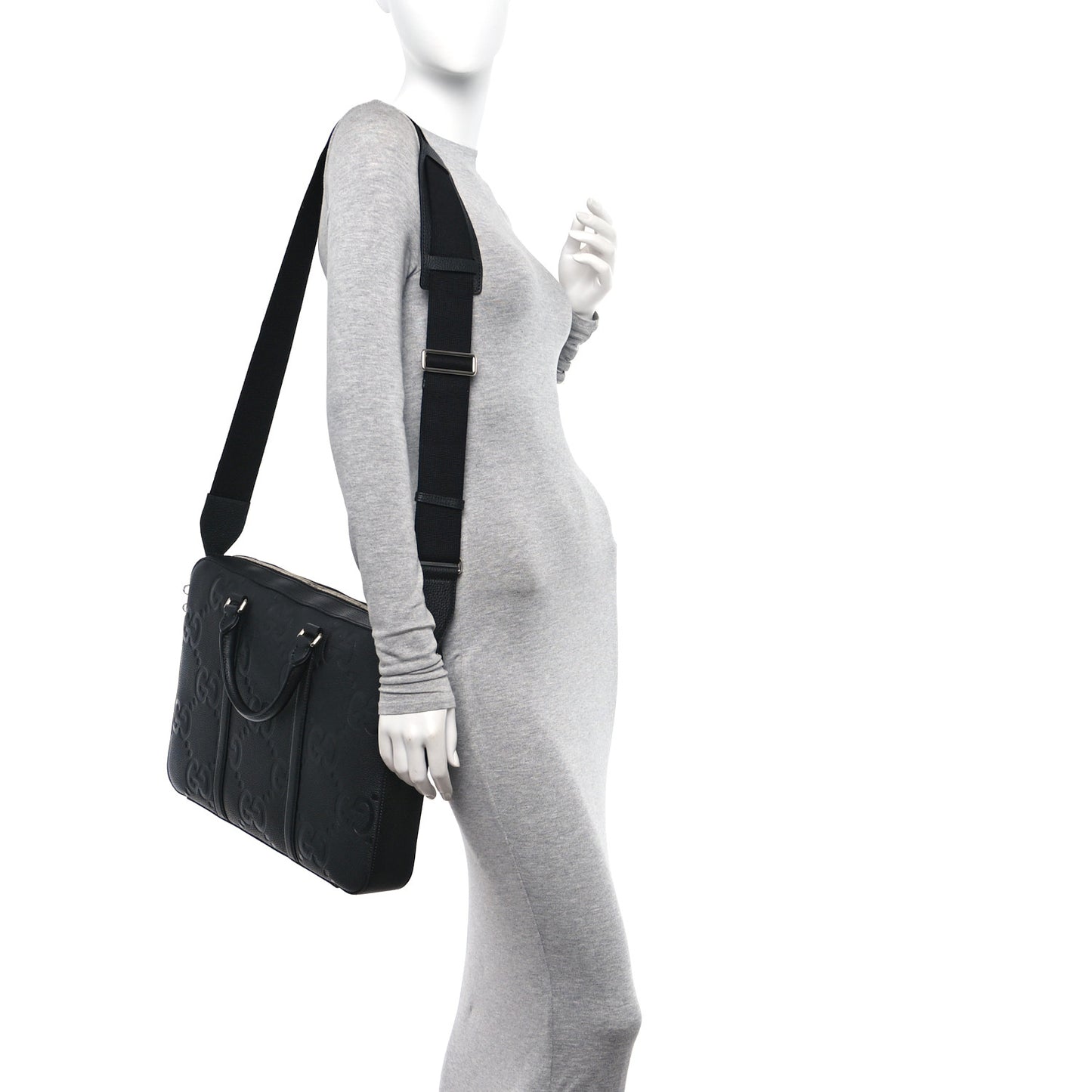 Piuma Calfskin Jumbo GG Embossed Briefcase Black
