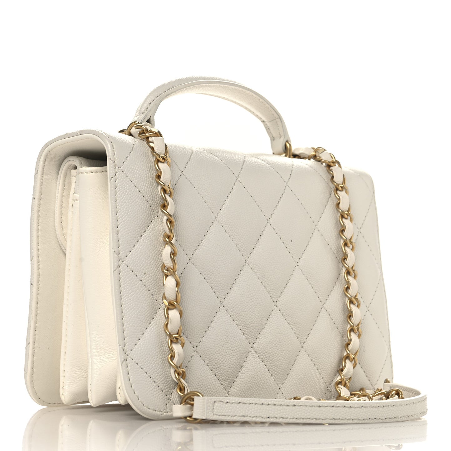 Caviar Quilted Mini Top Handle Flap White