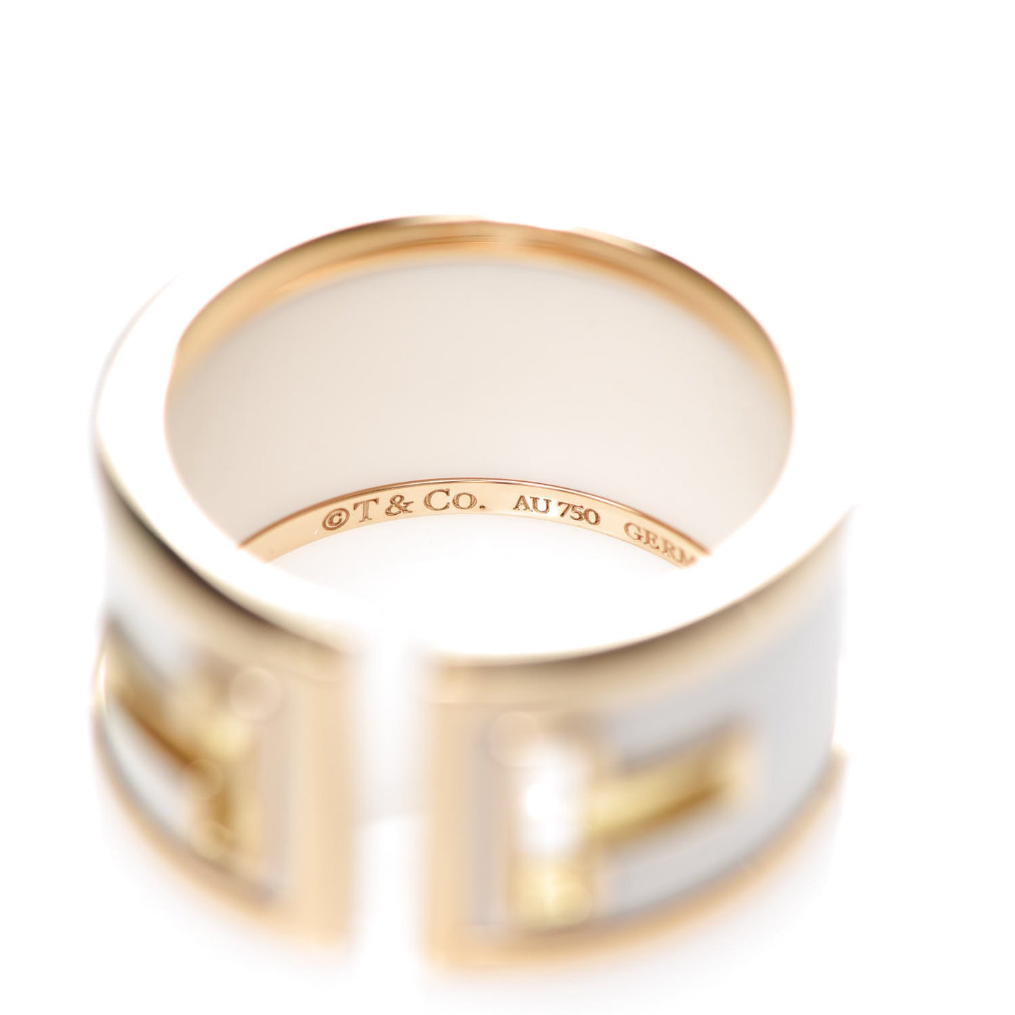 18K Yellow Gold White Ceramic T Cutout Ring 53 6.25