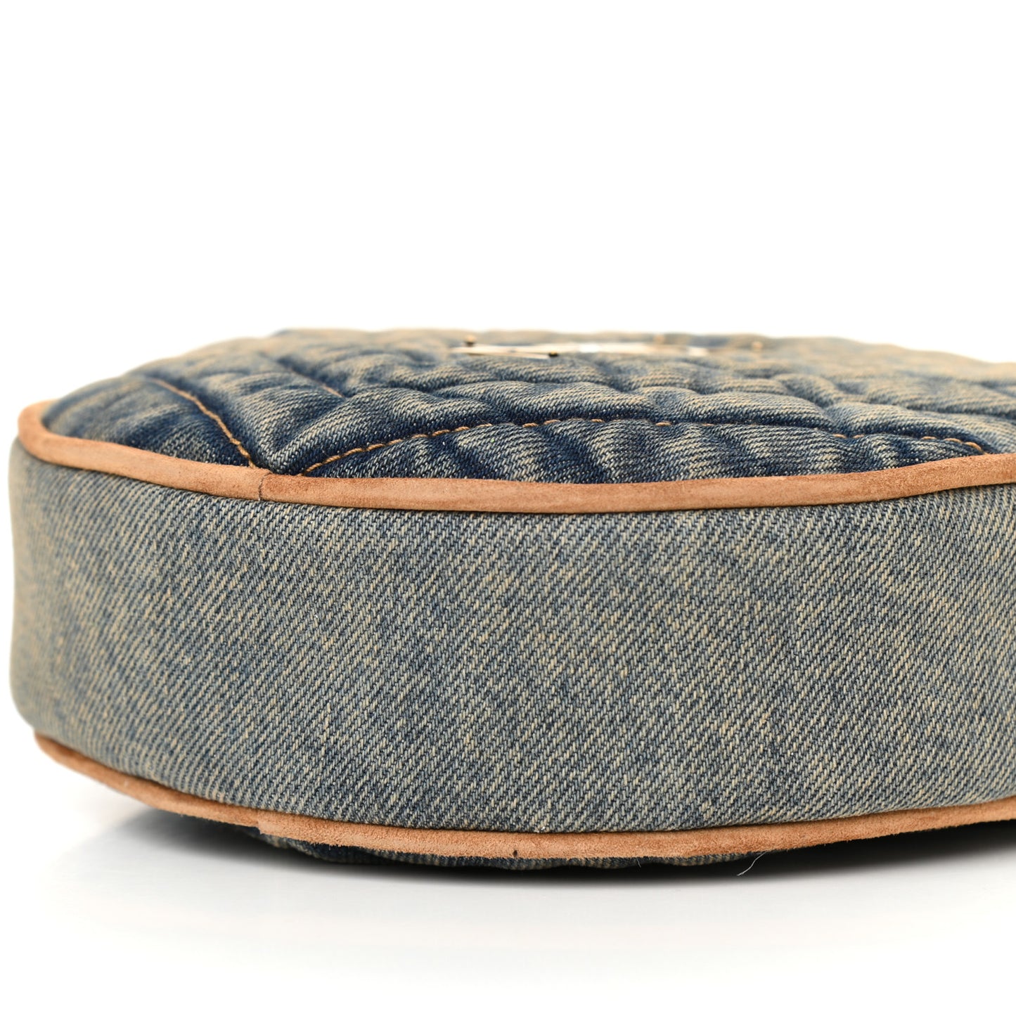 Denim Quilted Monogram Round Crossbody Bag Rodeo Blue
