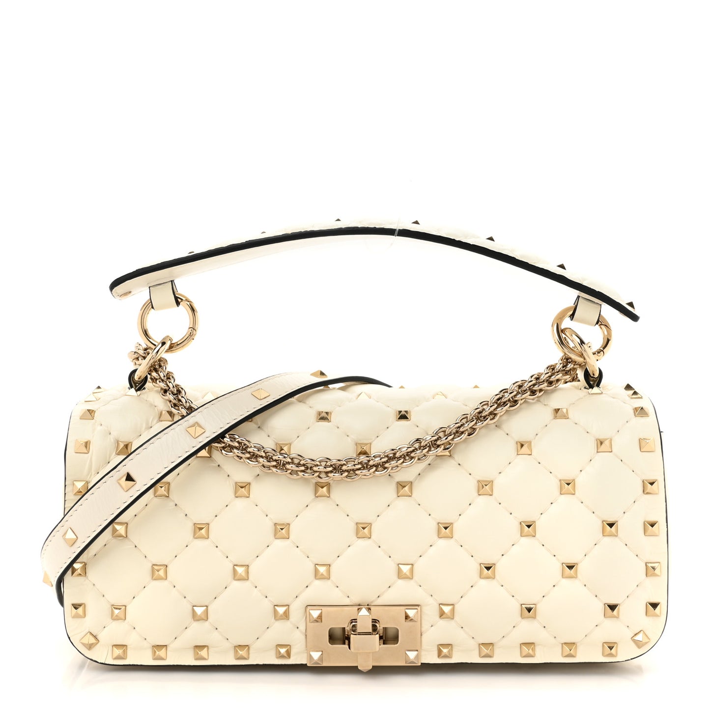 Calfskin Rockstud Spike Convertible Shoulder Bag Ivory
