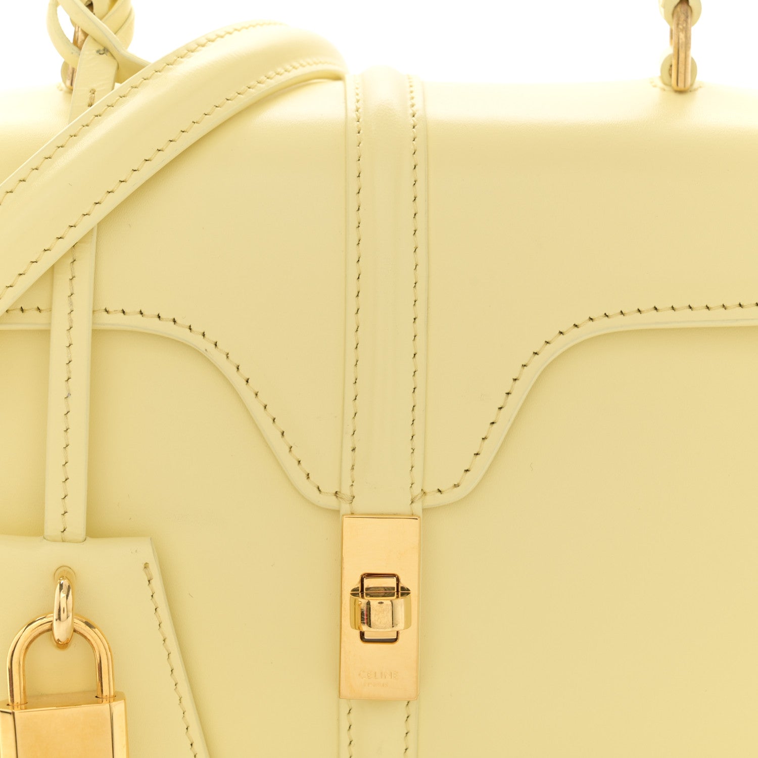 Celine Satinated Calfskin Mini 16 Top Handle Bag Soft Yellow 11 of 16