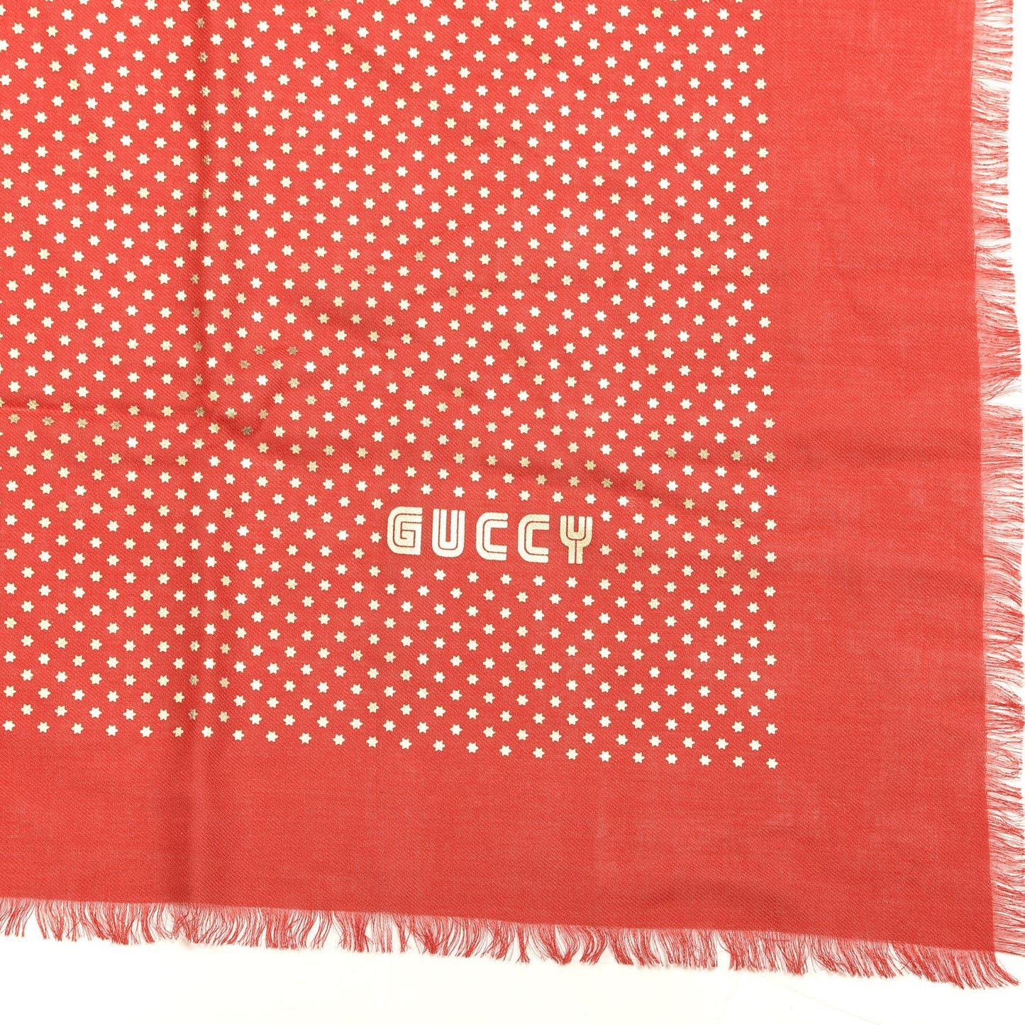 X SEGA Modal Cashmere GUCCY Stars Print Shawl Flame Red Gold
