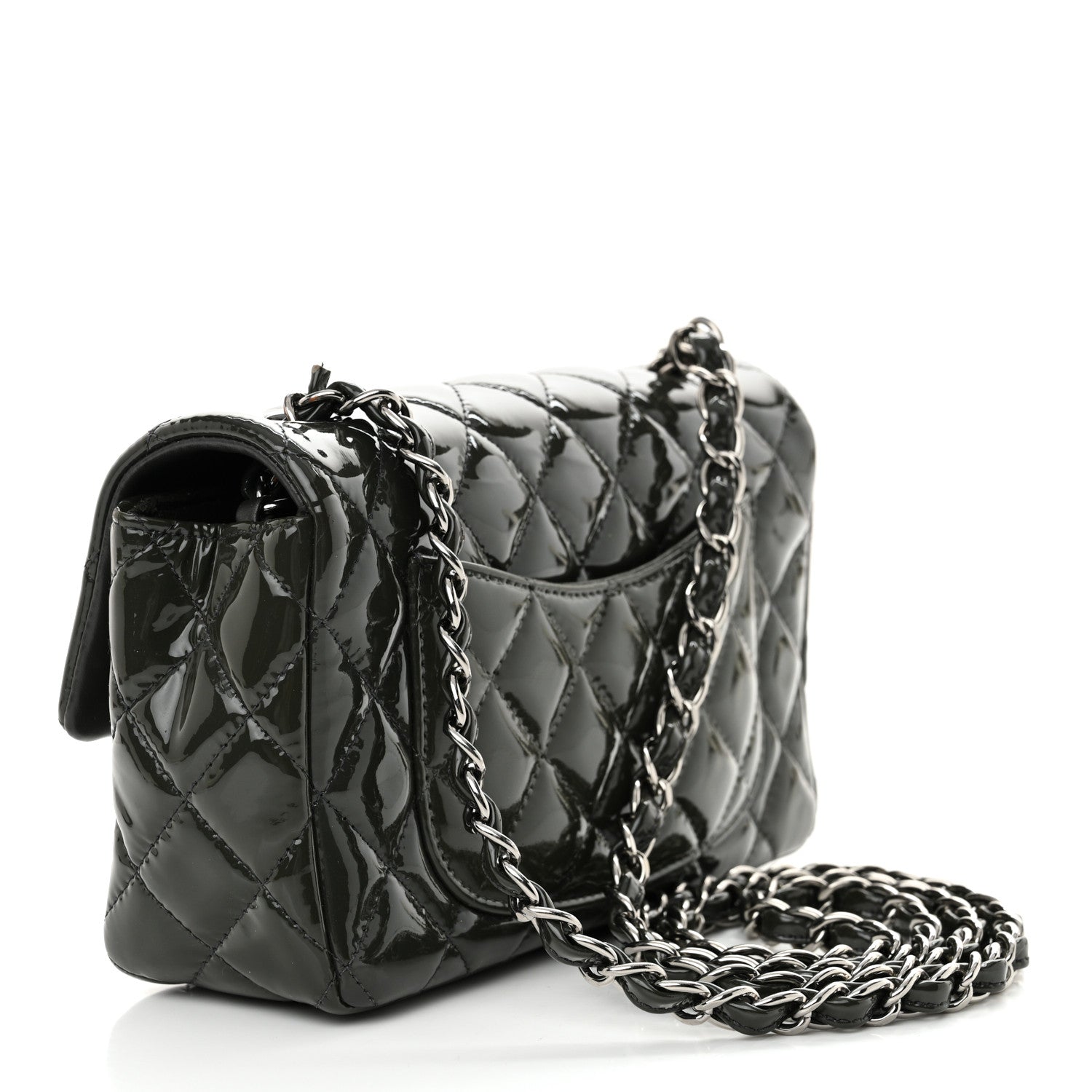 Chanel Patent Calfskin Quilted Mini Rectangular Flap Grey 3 of 10
