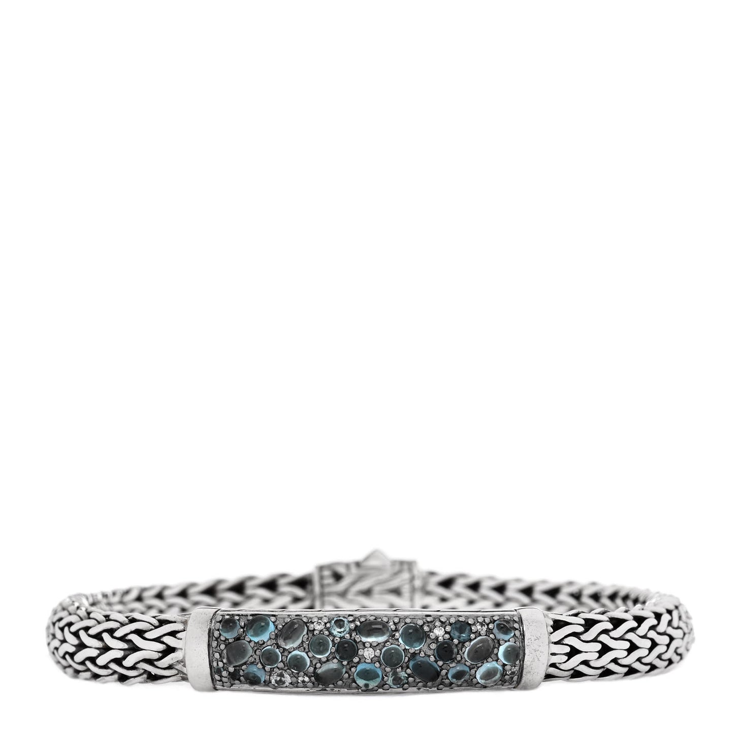 Sterling Silver Blue Topaz 5mm Station Classic Chain Bracelet
