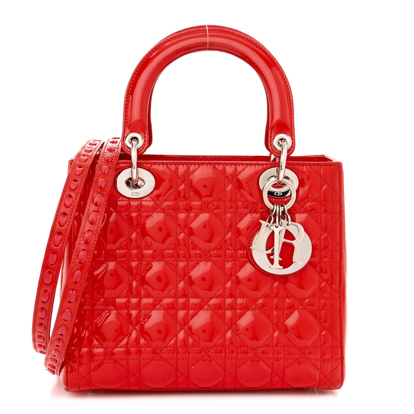 Patent Cannage Whipstitch Medium Lady Dior Red