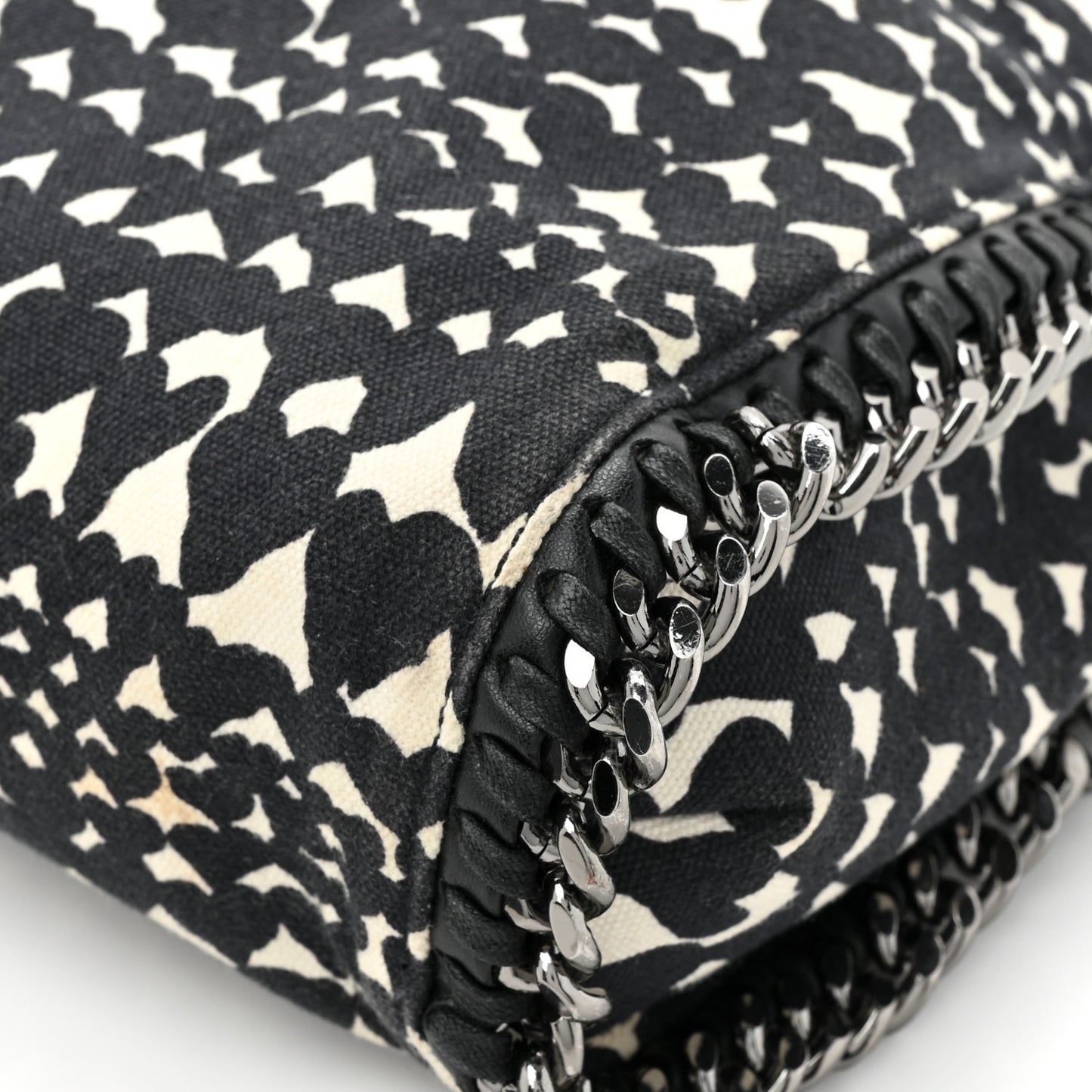 Cotton Canvas Hearts Falabella Fold Over Tote Black White