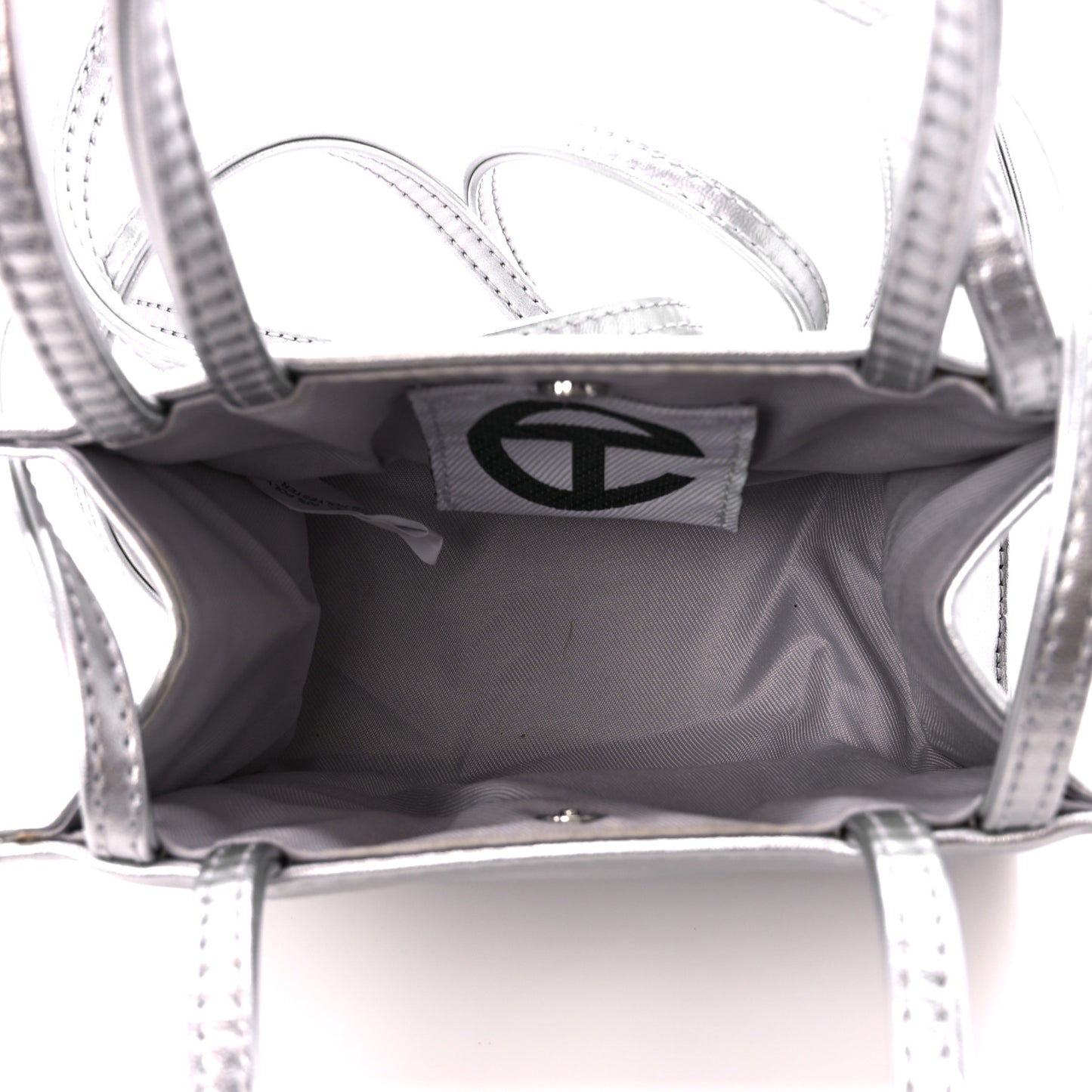 Metallic Vegan Leather Small Shopping Bag Silver