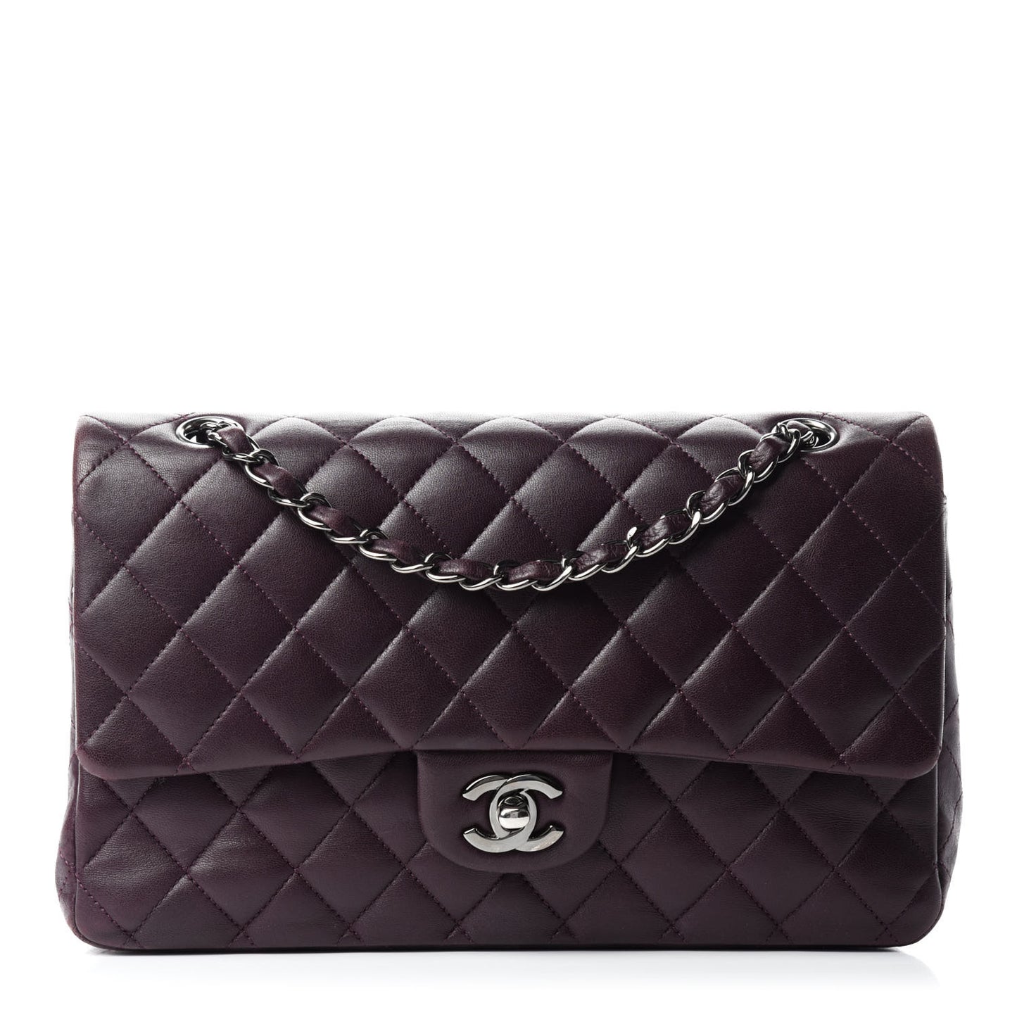 Lambskin Quilted Medium Double Flap Dark Purple