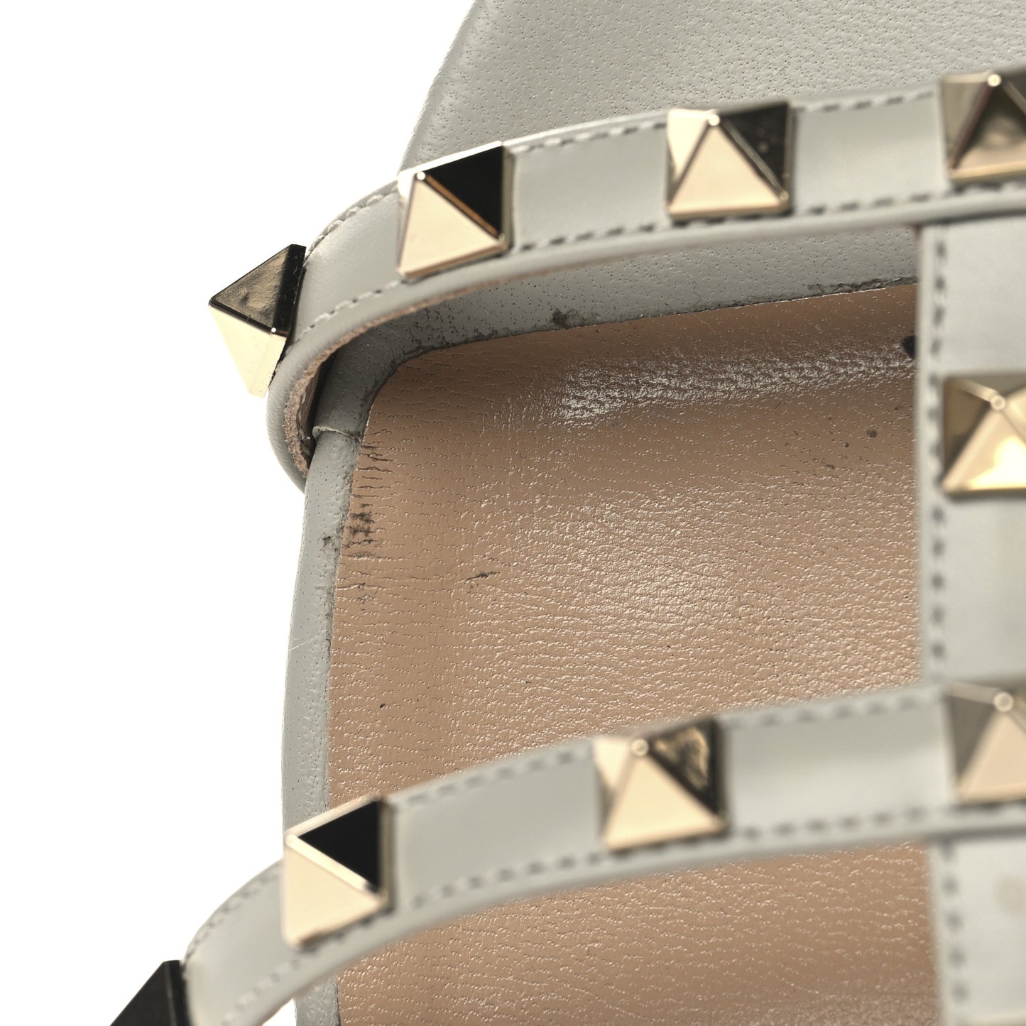 Nappa Rockstud Caged Flat Slide Sandals 38 Grey