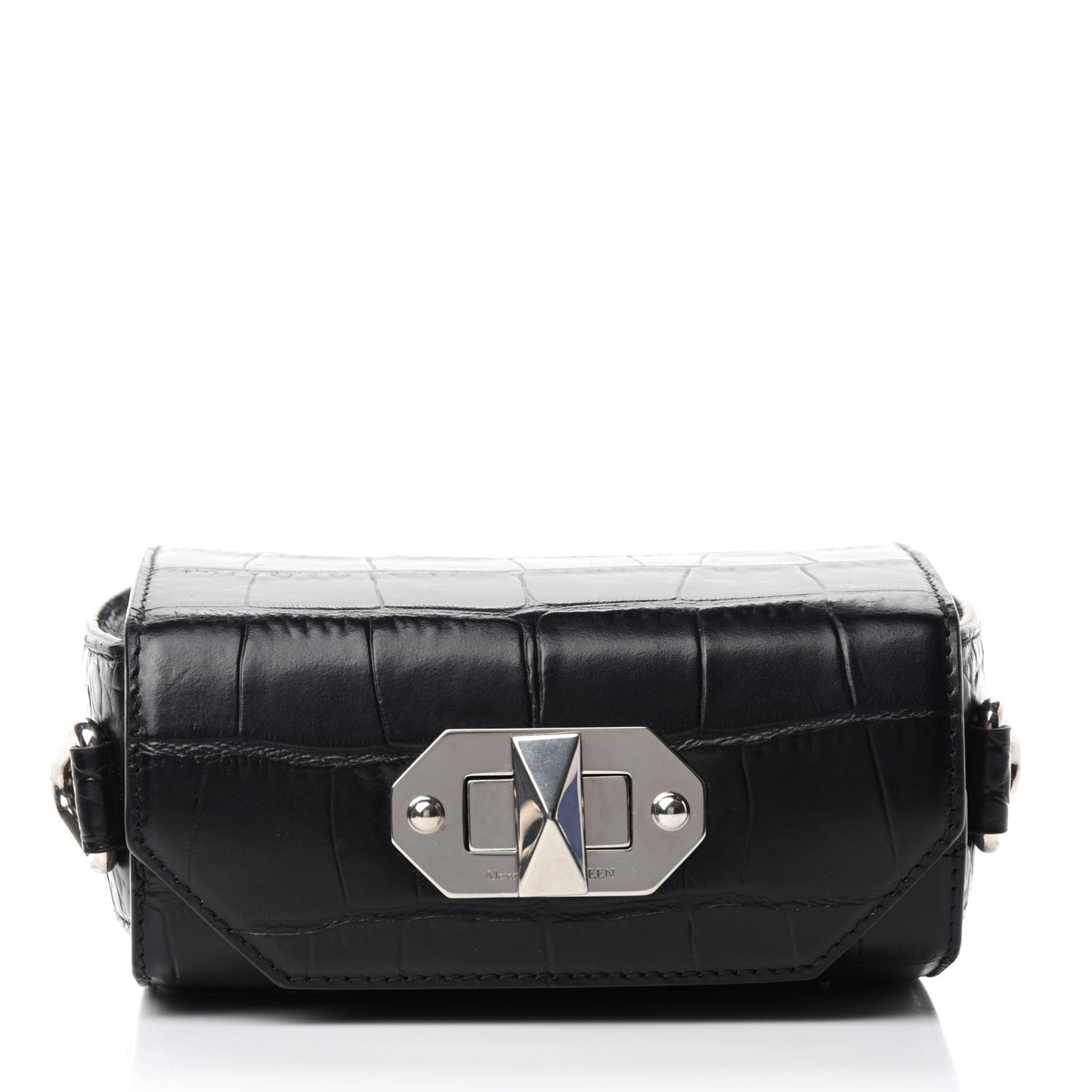 Calfskin Crocodile Embossed Box Shoulder Bag 16 Black