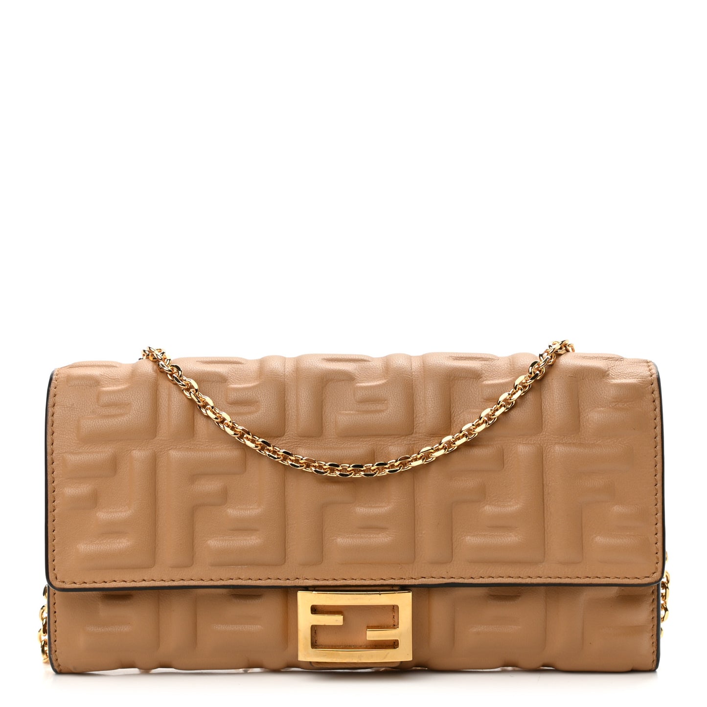 Nappa Matisse FF Embossed Continental Wallet on Chain Miele Scuro