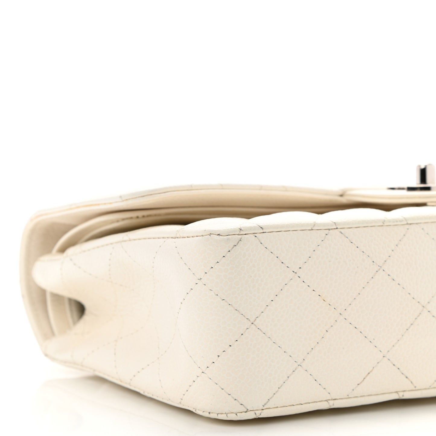 Caviar Quilted Medium Double Flap White