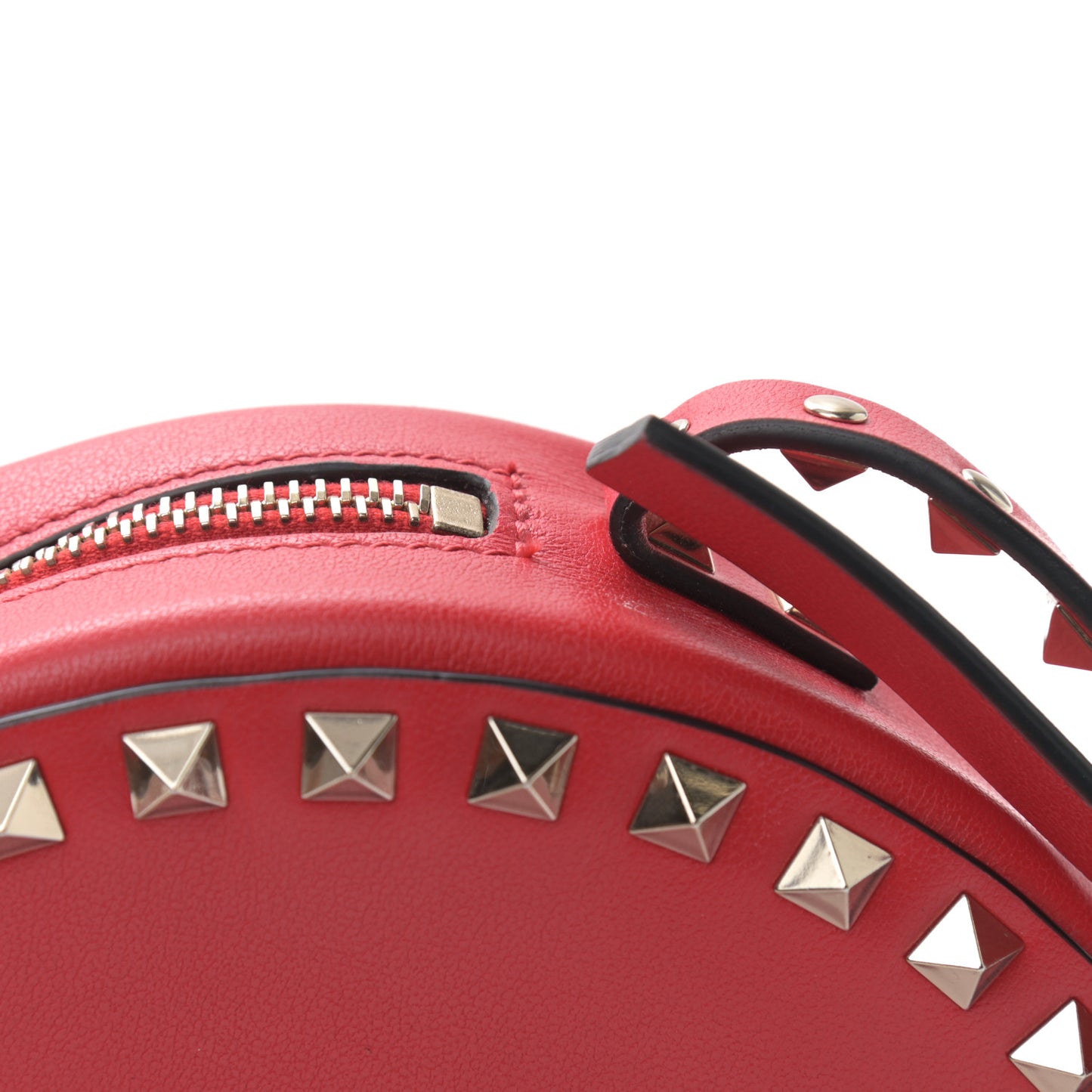 Calfskin Rockstud Round Crossbody Bag Rouge Pur