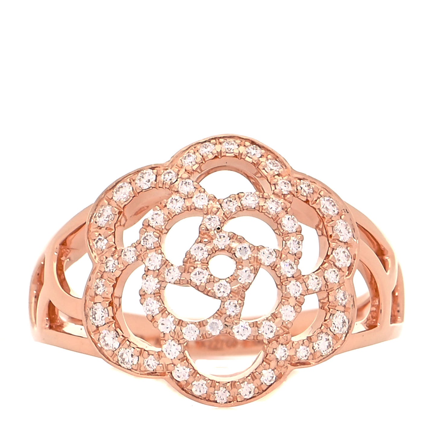 18K Rose Gold Diamond Camellia Ring 58 8.5