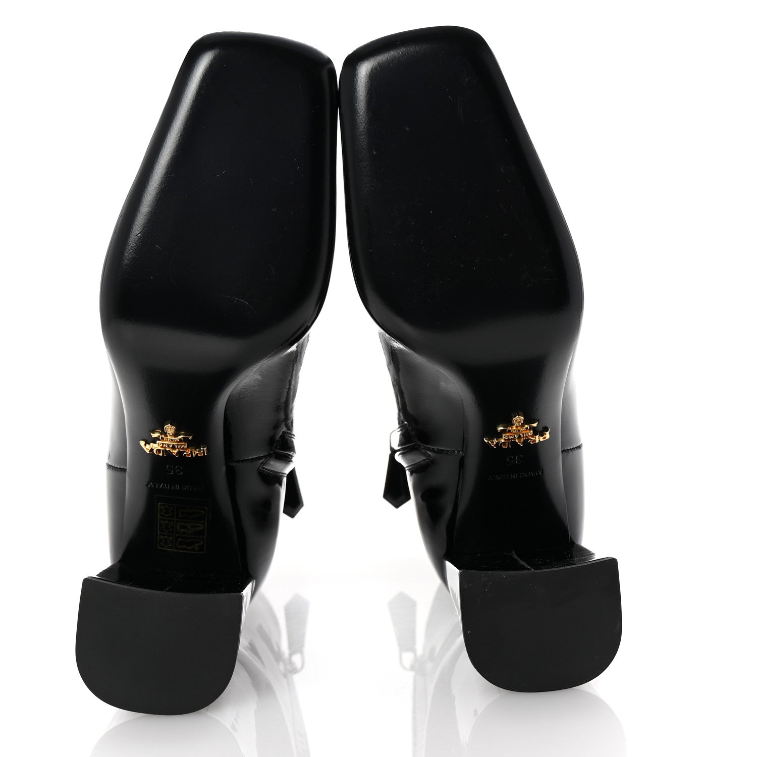 Prada Vernice Square Ankle Boots 35 Black 6 of 8