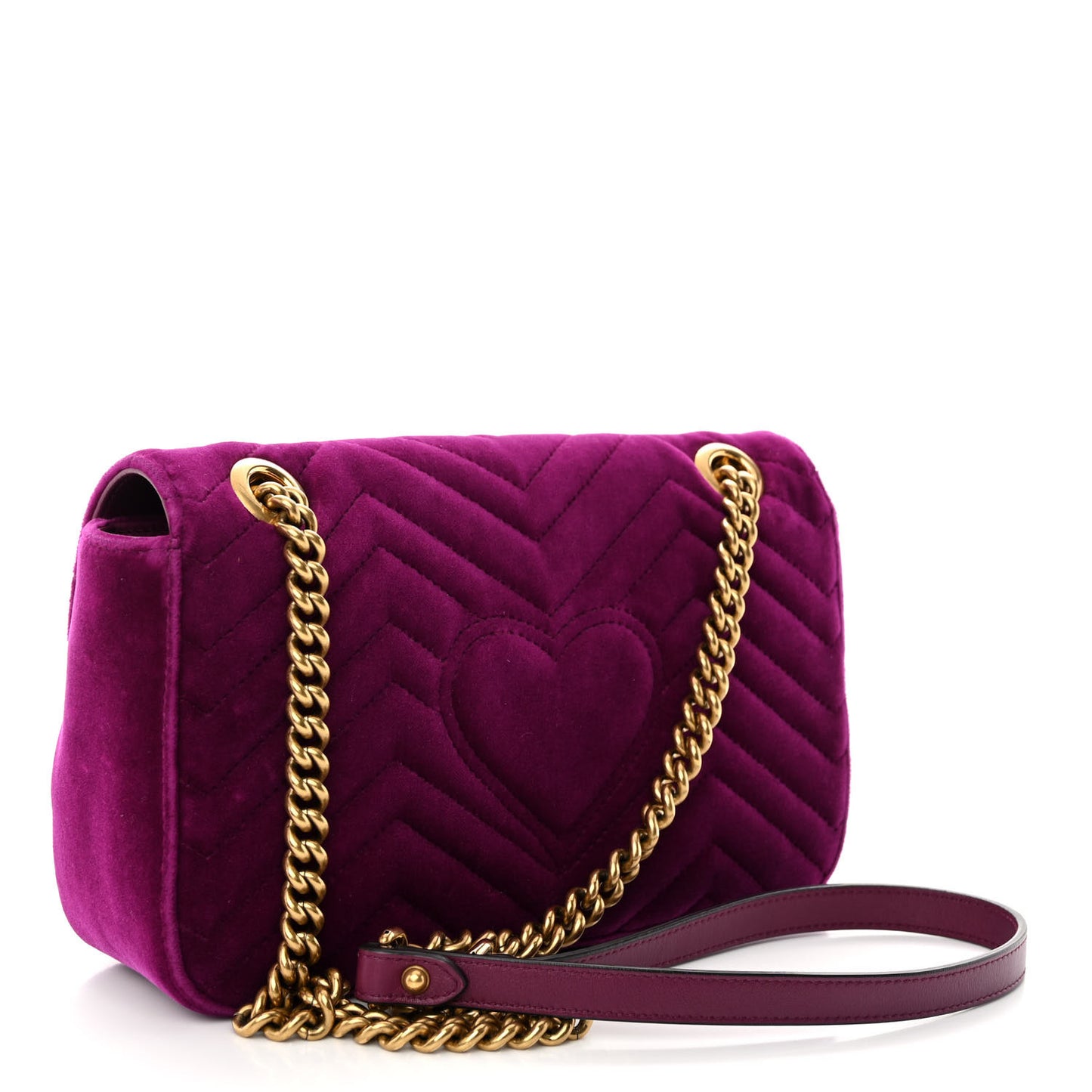 Velvet Matelasse Small GG Marmont Shoulder Bag Fuchsia Violet Cyclamen